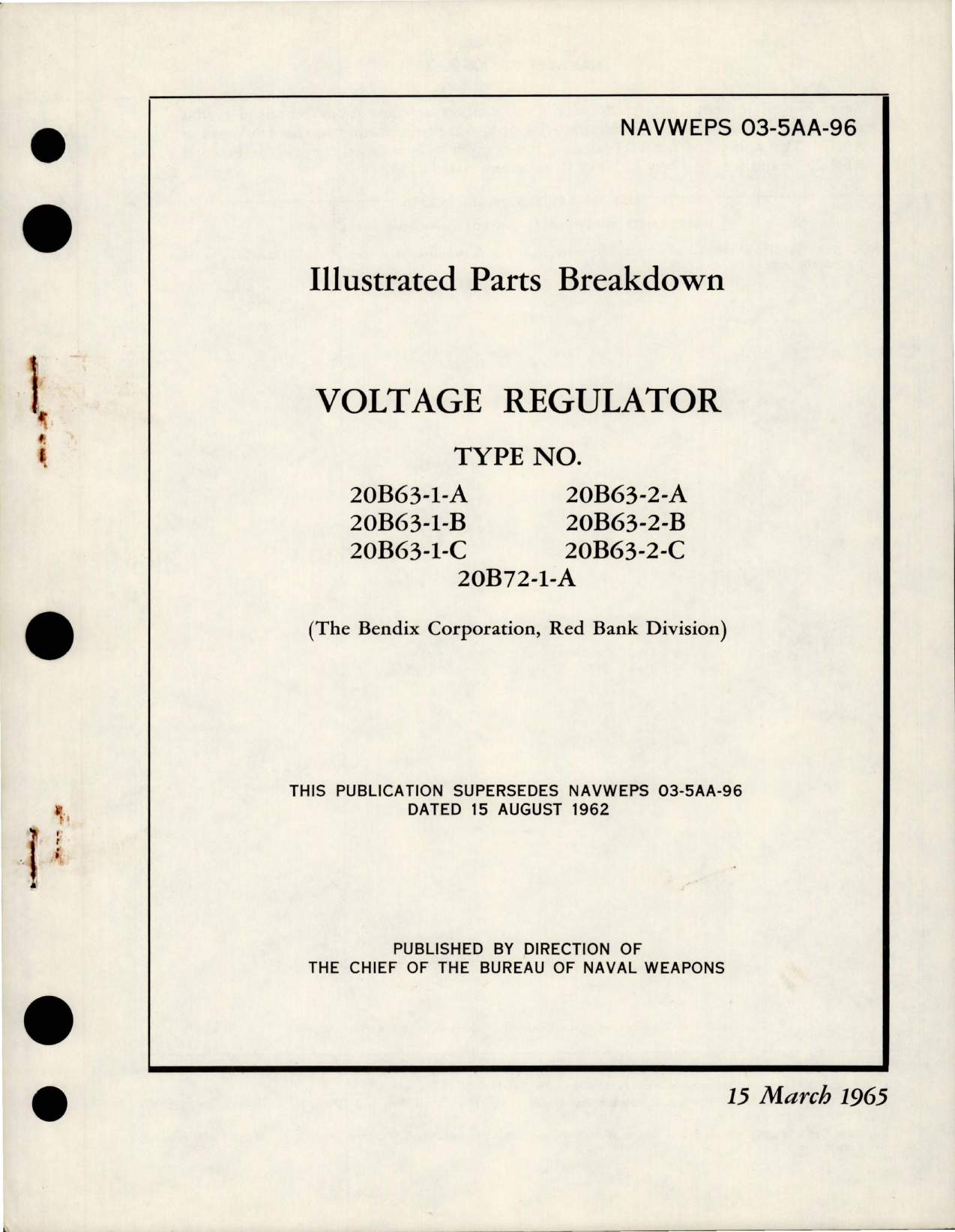 Sample page 1 from AirCorps Library document: Illustrated Parts Breakdown for Voltage Regulator