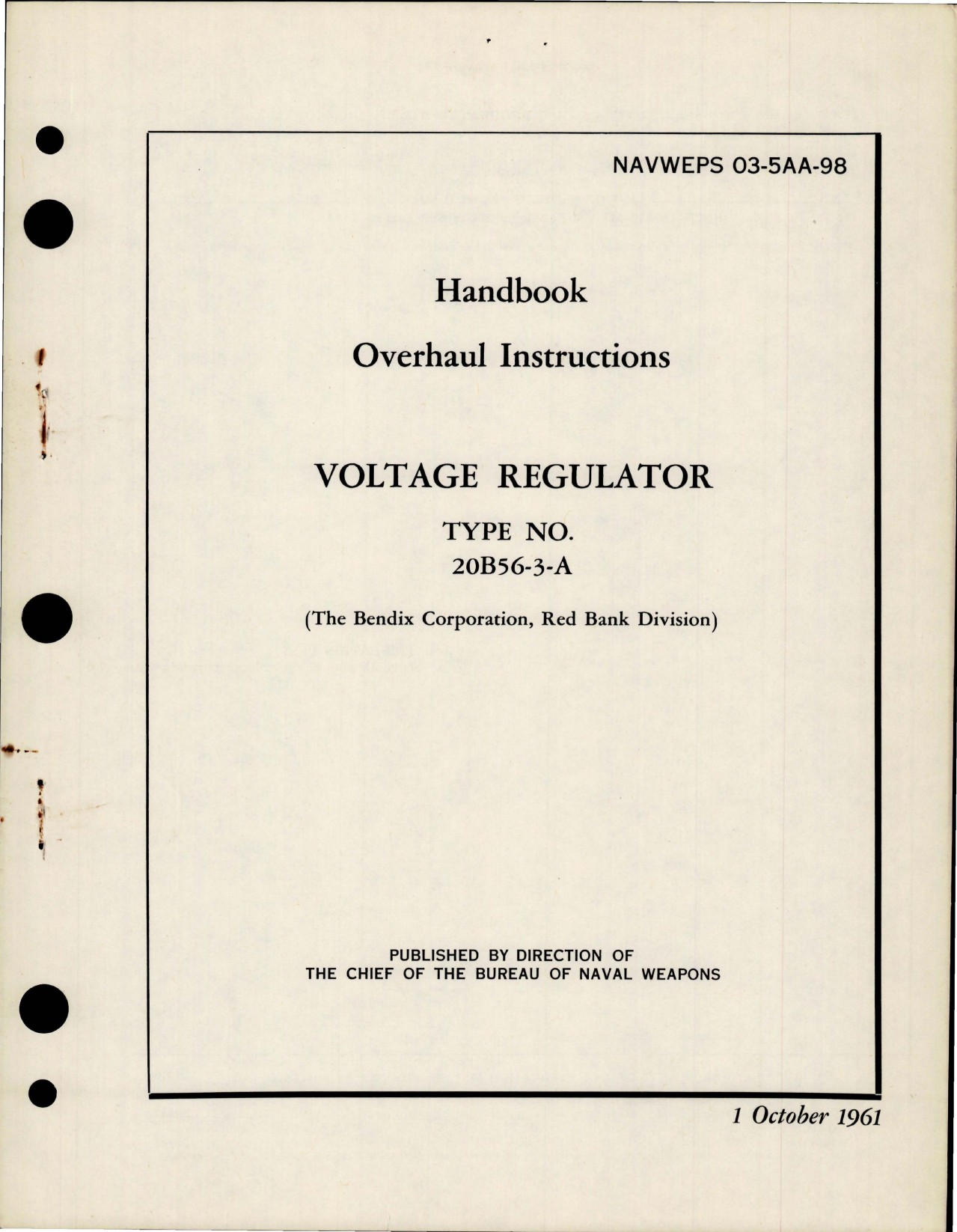 Sample page 1 from AirCorps Library document: Overhaul Instructions for Voltage Regulator - Type 20B56-3-A 