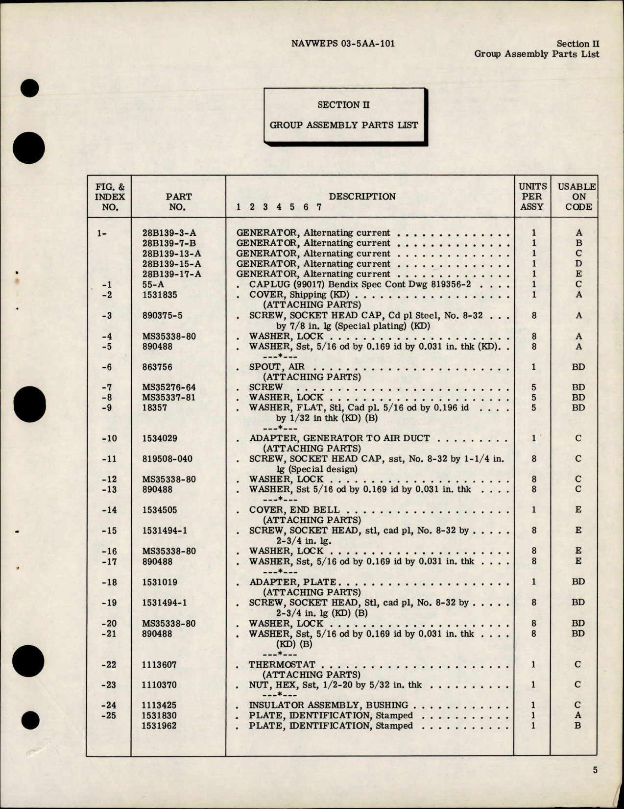 Sample page 5 from AirCorps Library document: Illustrated Parts Breakdown for Alternating Current Generator 