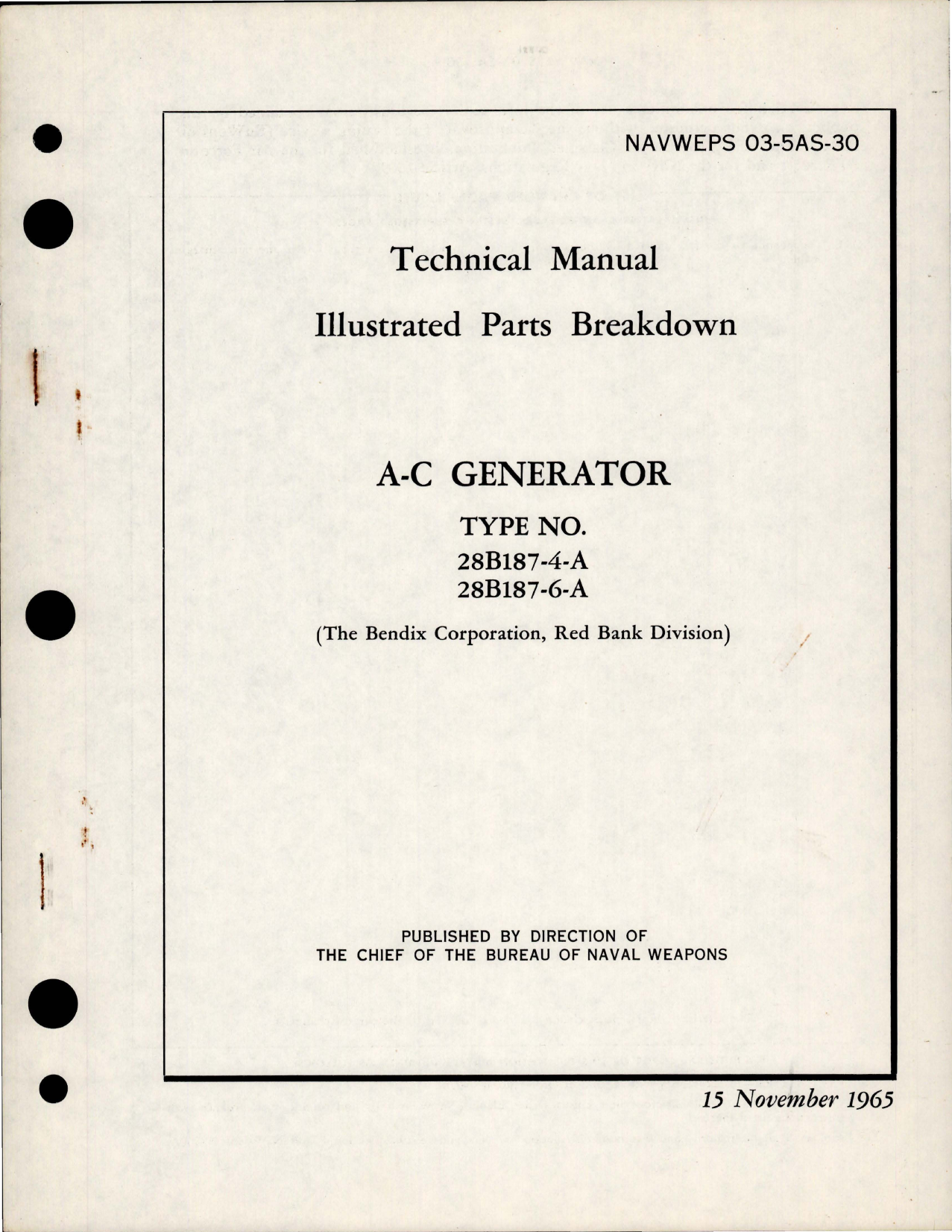 Sample page 1 from AirCorps Library document: Illustrated Parts Breakdown for AC Generator - Type 28B187-4-A, 28B187-6-A 