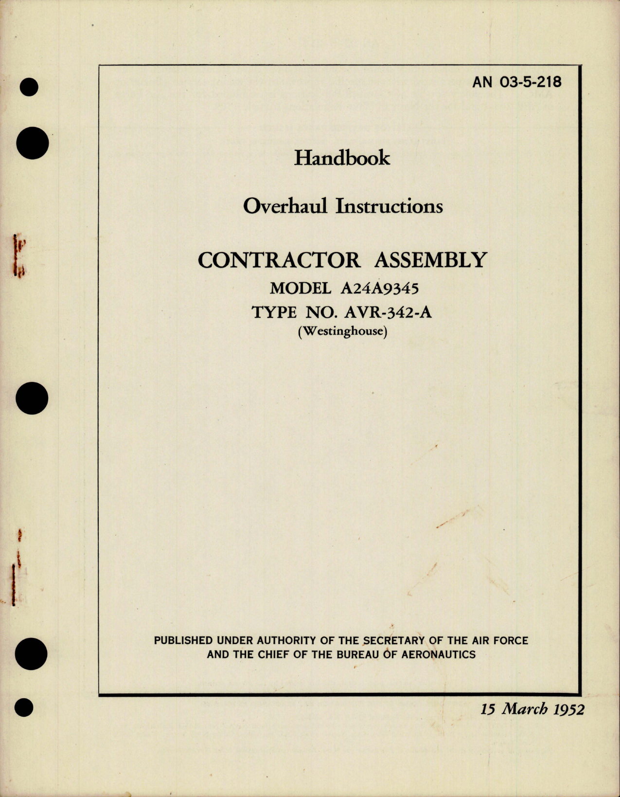 Sample page 1 from AirCorps Library document: Overhaul Instructions for Contractor Assembly - Model A24A9345 - Type - AVR-342-A 