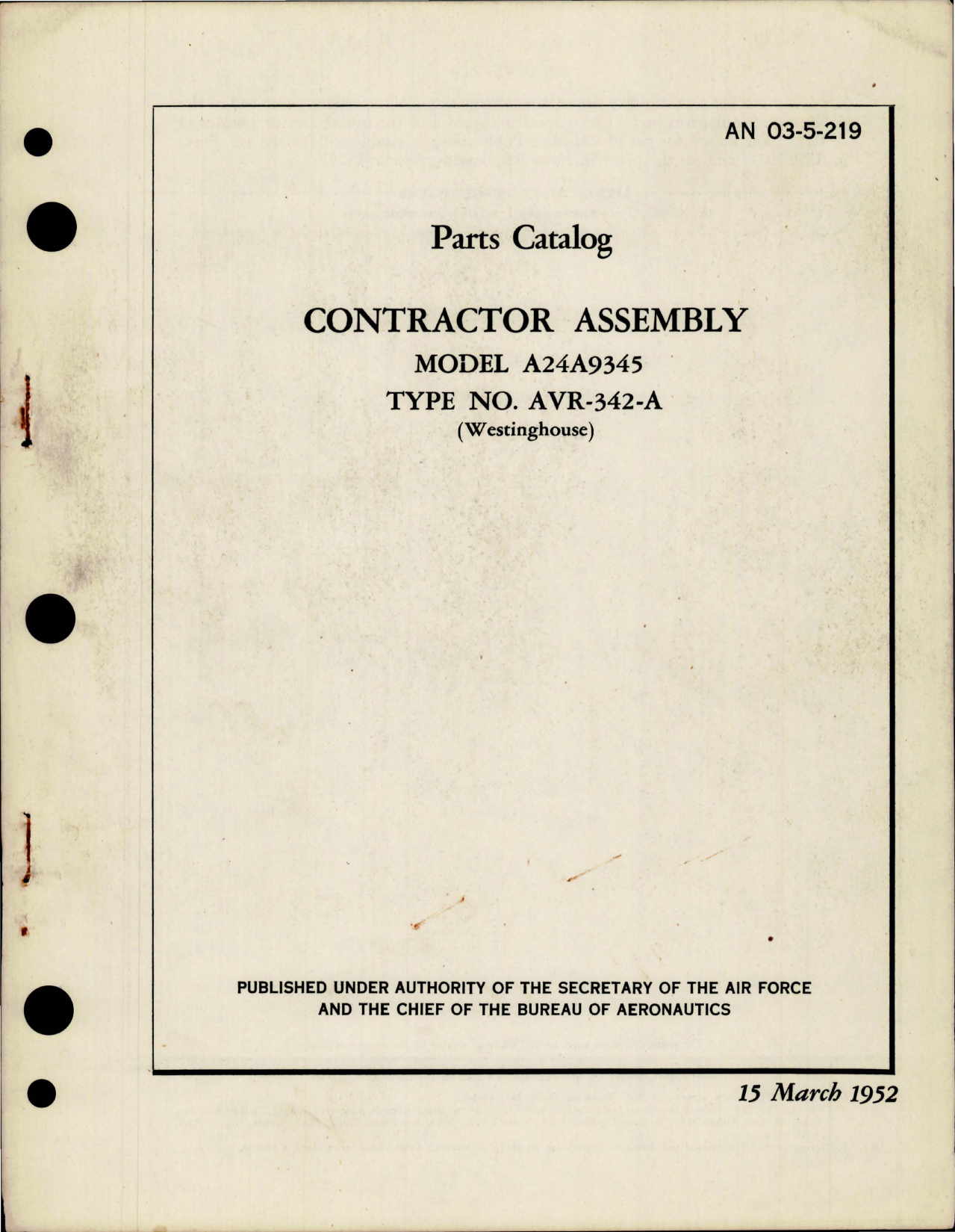Sample page 1 from AirCorps Library document: Parts Catalog for Contractor Assembly - Model A24A9345 - Type AVR-342-A 