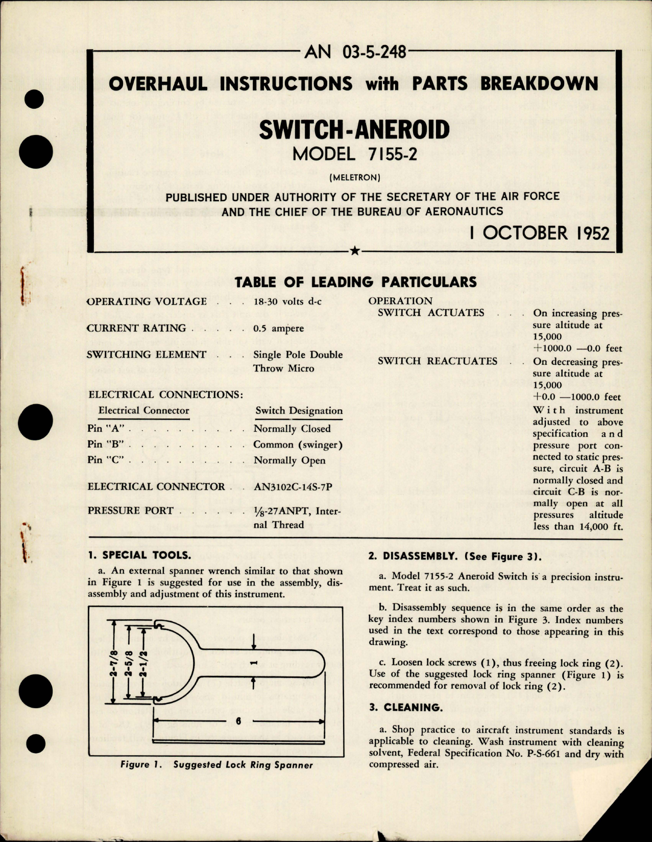 Sample page 1 from AirCorps Library document: Overhaul Instructions with Parts Breakdown for Switch Aneroid - Model 7155-2 