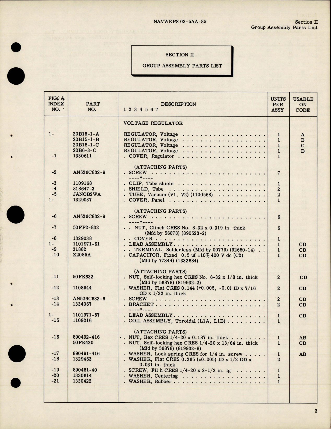 Sample page 7 from AirCorps Library document: Illustrated Parts Breakdown for Voltage Regulators - Types 20B15-1-A, 20B15-B, 20B15-C, and 20B6-3-C 