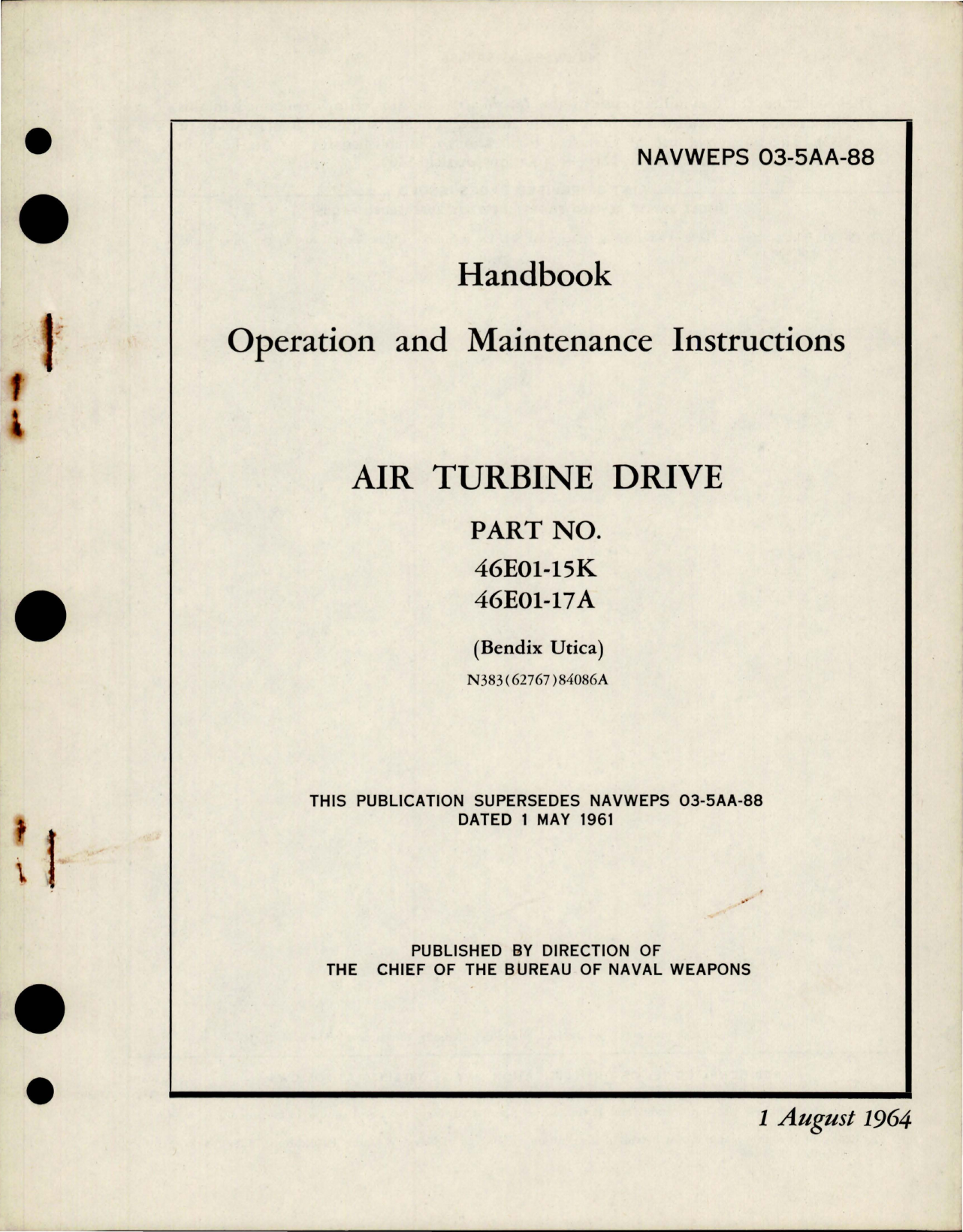 Sample page 1 from AirCorps Library document: Operation and Maintenance Instructions for Air Turbine Drive - Parts 46E01-15K, 46E01-17A 