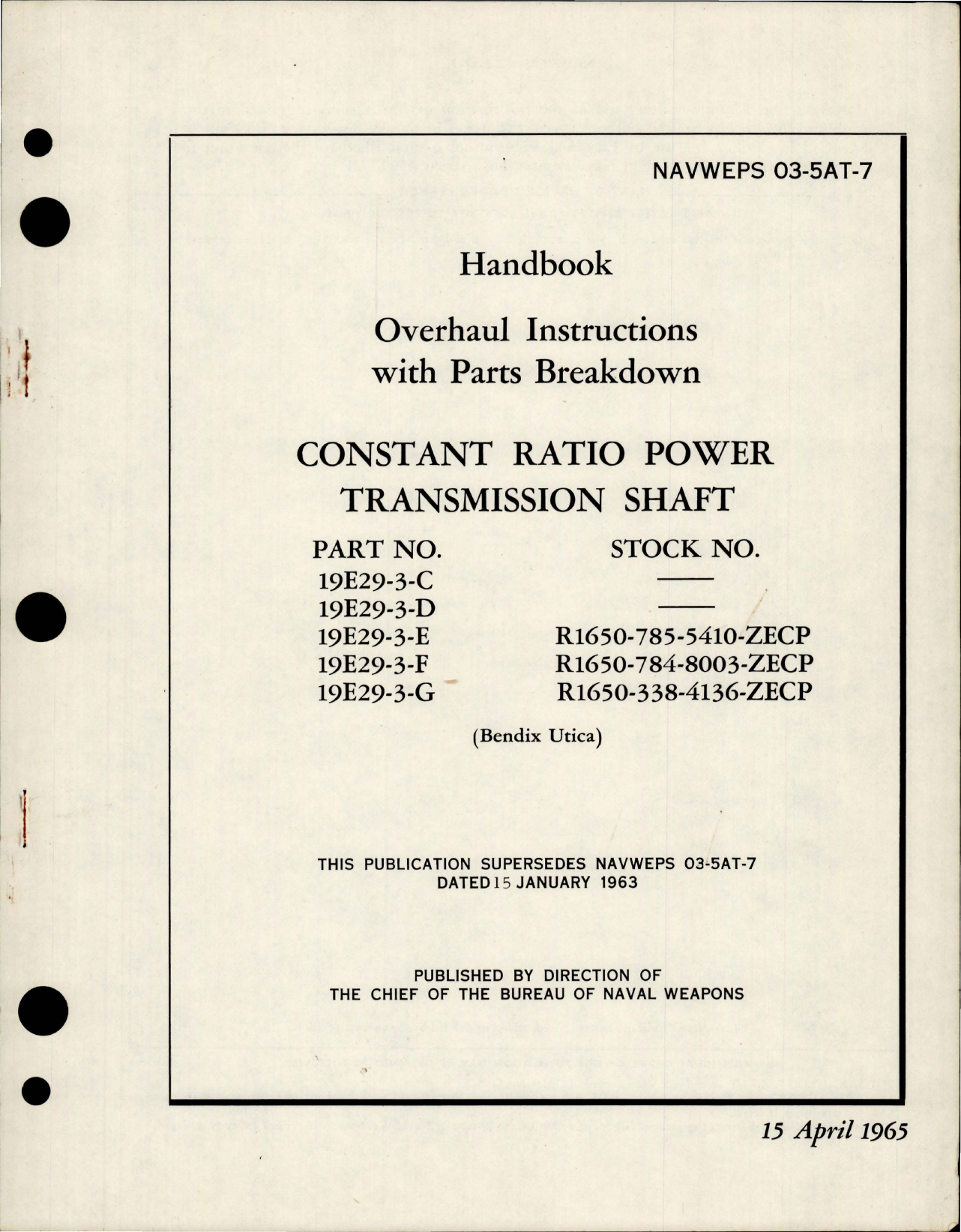 Sample page 1 from AirCorps Library document: Overhaul Instructions with Parts Breakdown for Constant Ratio Power Transmission Shaft