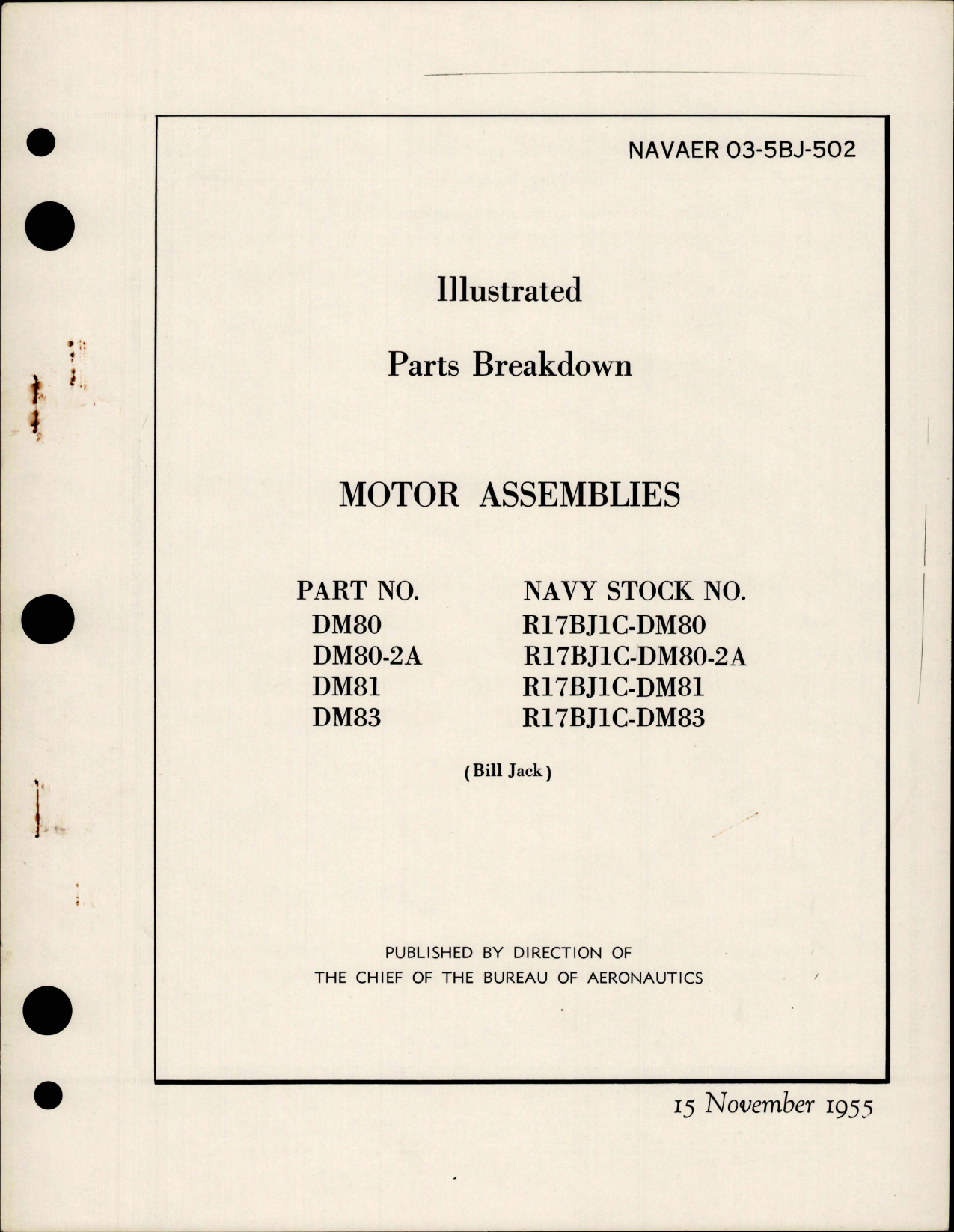 Sample page 1 from AirCorps Library document: Illustrated Parts Breakdown for Motor Assemblies - Parts DM80, DM80-2A, DM81, DM83