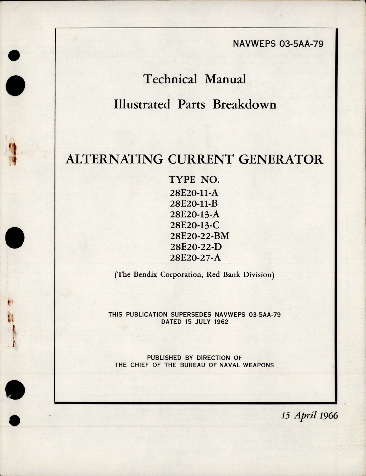 Sample page 1 from AirCorps Library document: Illustrated Parts Breakdown for Alternating Current Generator