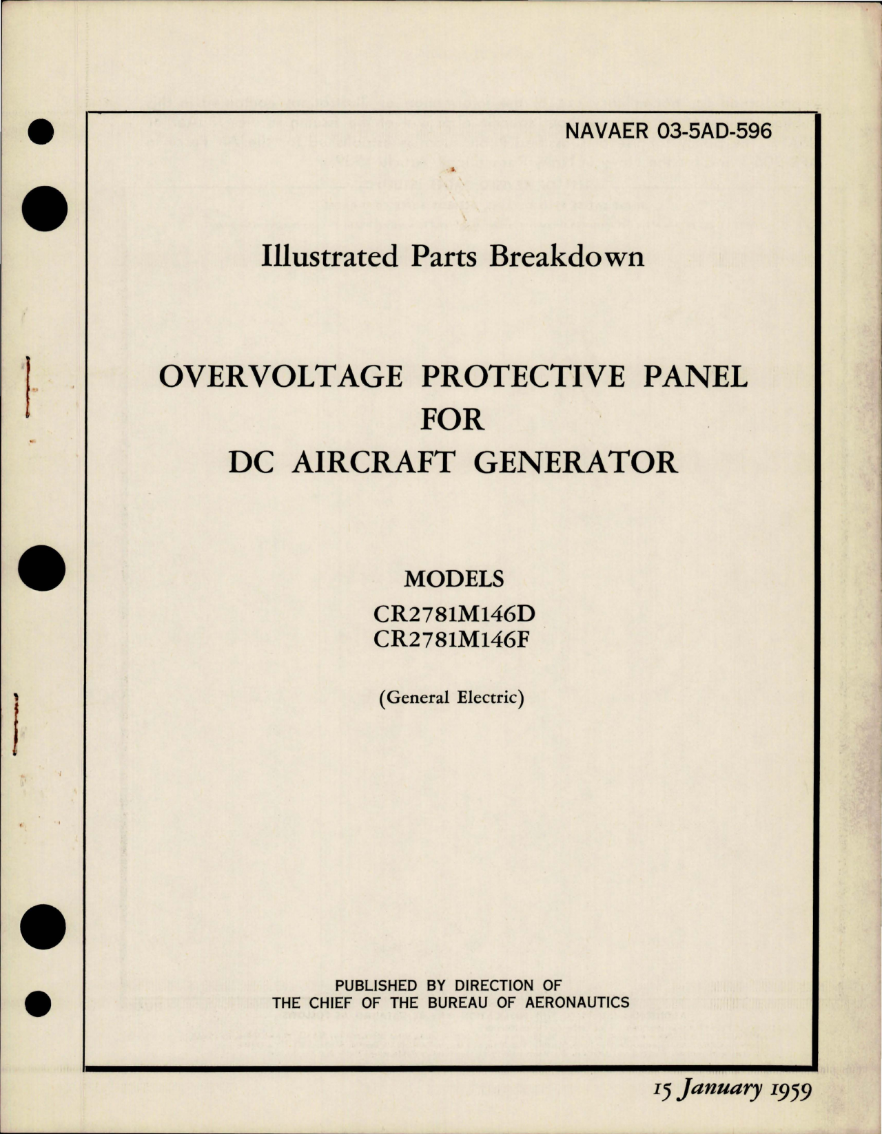 Sample page 1 from AirCorps Library document: Overvoltage Protective Panel for DC Aircraft Generator - Models CR2781M146D, CR2781M146F 