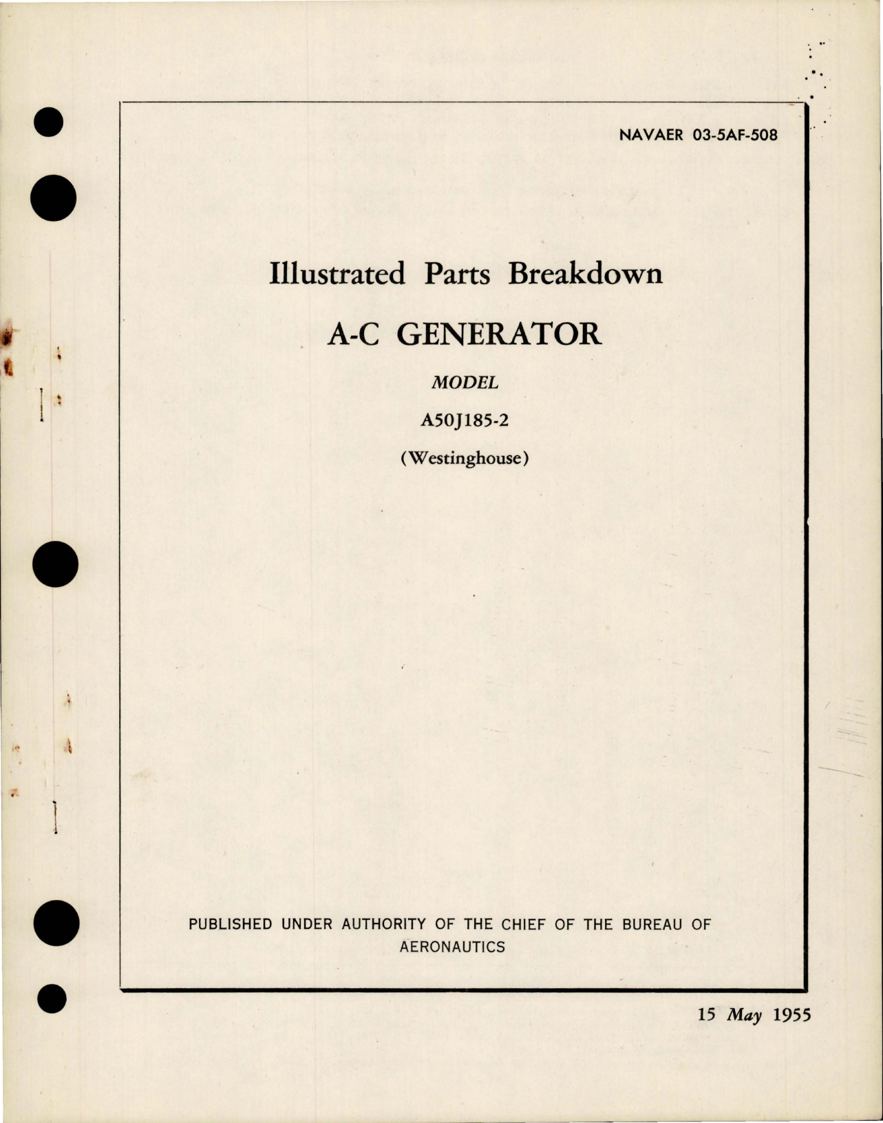 Sample page 1 from AirCorps Library document: Illustrated Parts Breakdown for AC Generator - Model A50J185-2 