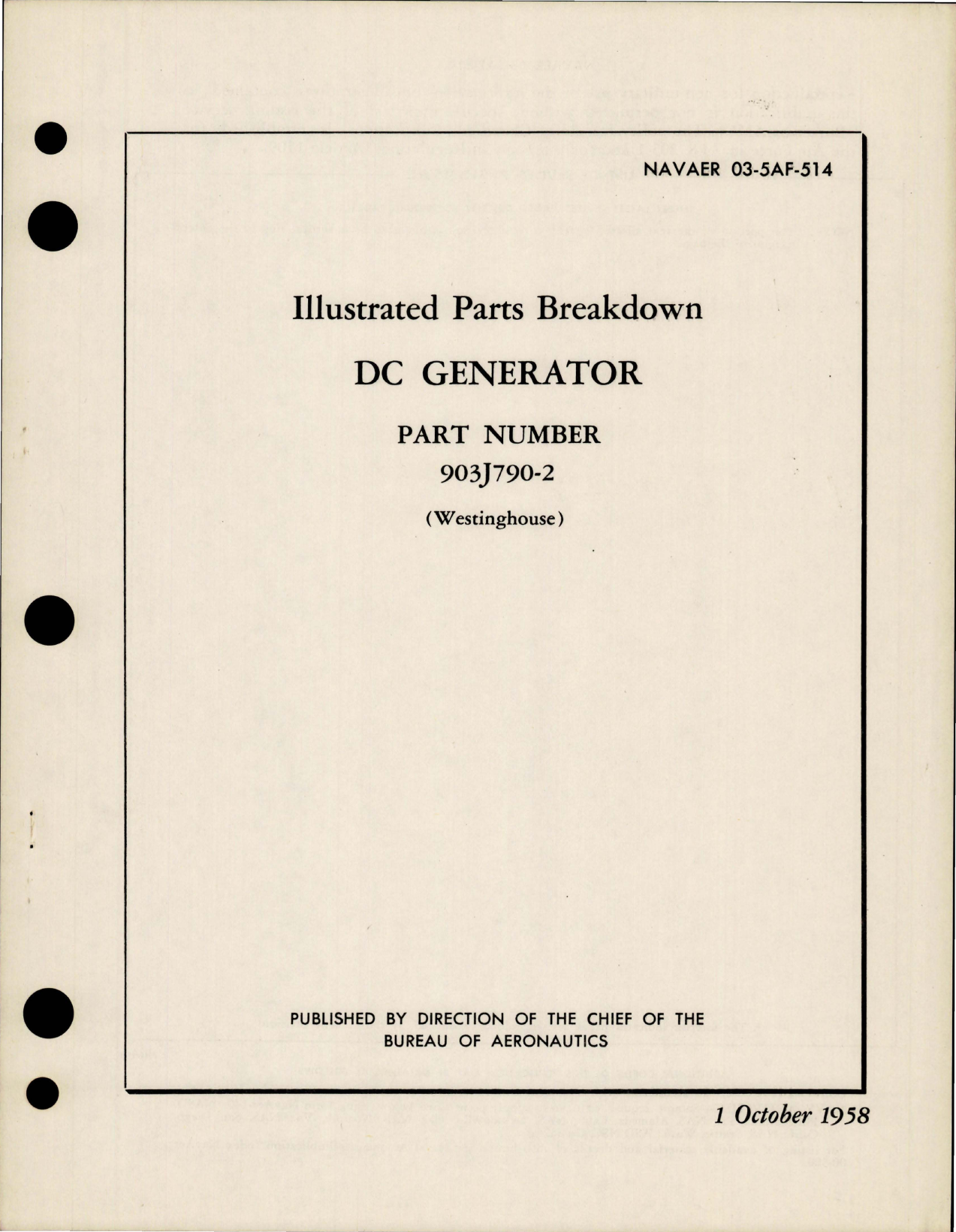 Sample page 1 from AirCorps Library document: Illustrated Parts Breakdown for DC Generator - Part 903J790-2 