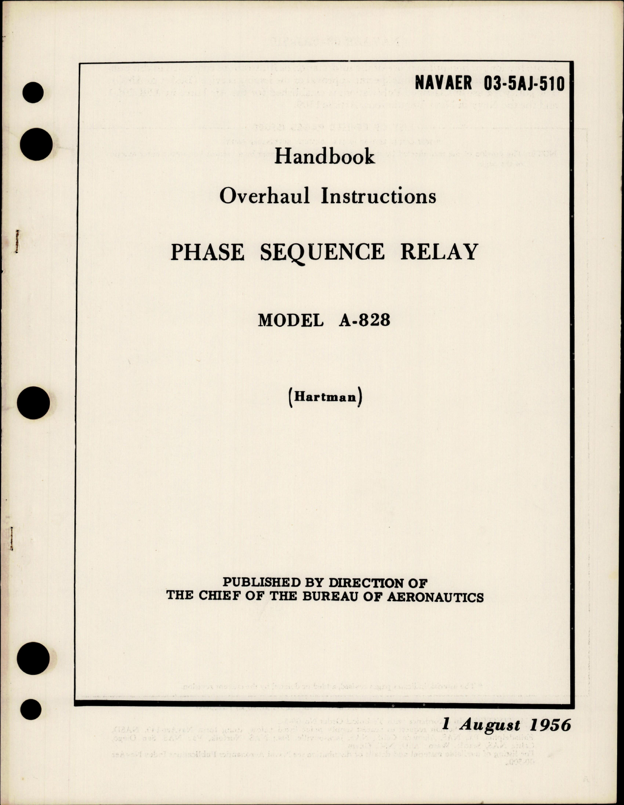 Sample page 1 from AirCorps Library document: Overhaul Instructions for Phase Sequence Relay - Model A-828 