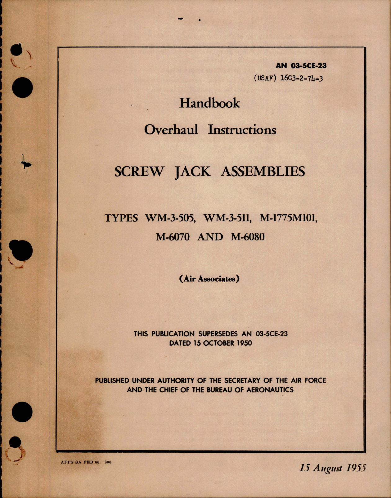 Sample page 1 from AirCorps Library document: Overhaul Instructions for Screw Jack Assembly - Types WM-3-505, WM-3-511, M-1775M101, M-6070 and M-6080