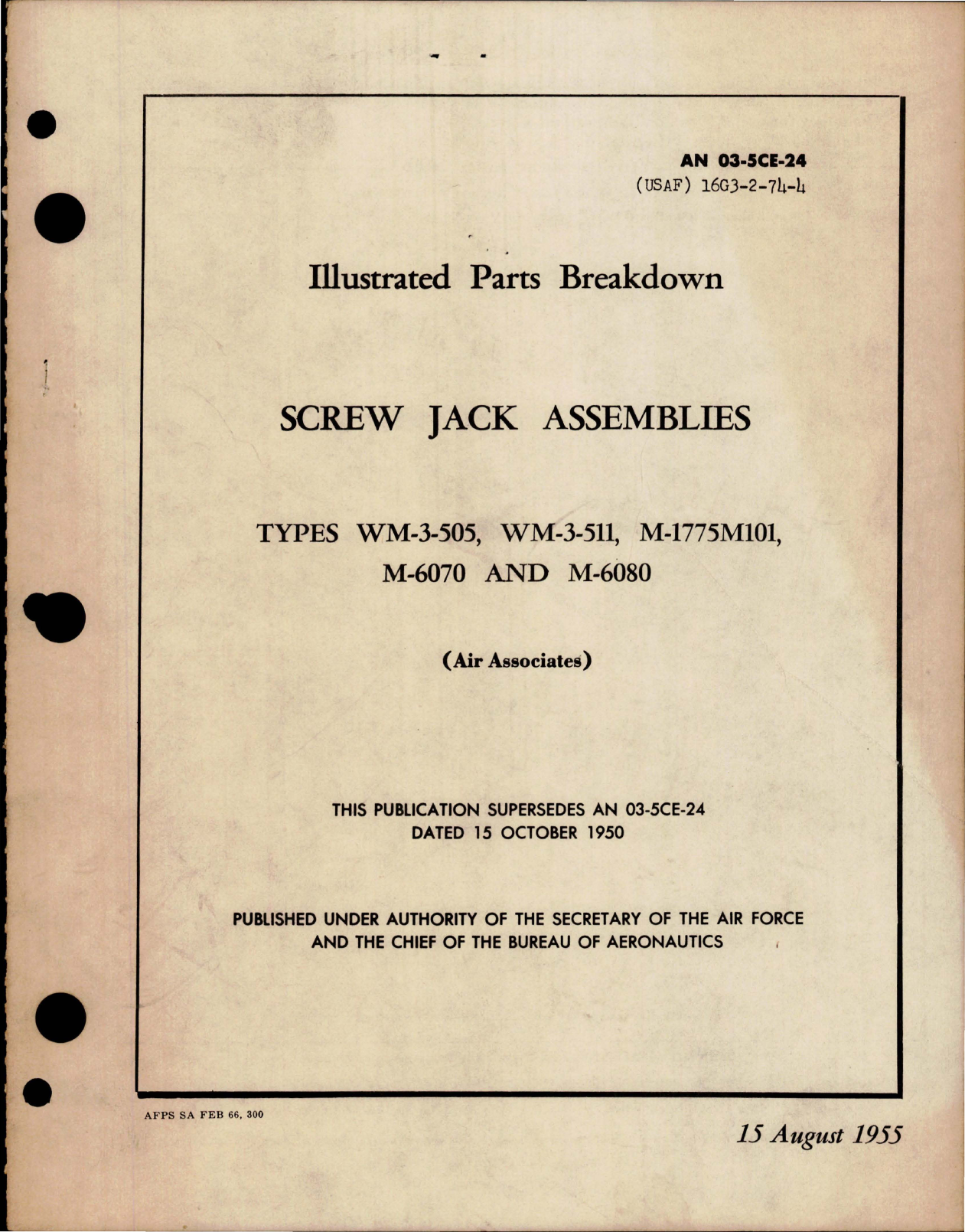 Sample page 1 from AirCorps Library document: Illustrated Parts Breakdown for Screw Jack Assembly - Type WM-3-505, WM-3-511, M-1775M101, M-6070 and M-6080