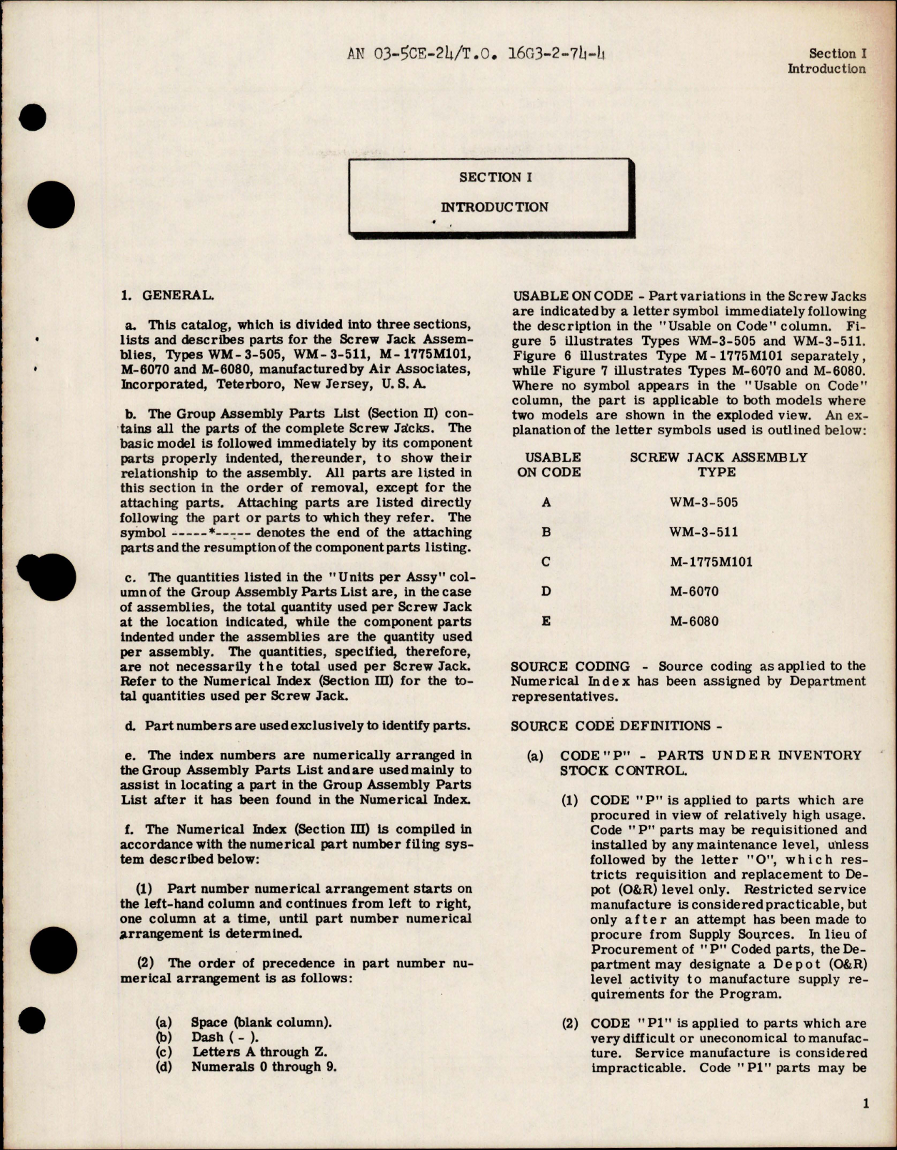 Sample page 5 from AirCorps Library document: Illustrated Parts Breakdown for Screw Jack Assembly - Type WM-3-505, WM-3-511, M-1775M101, M-6070 and M-6080