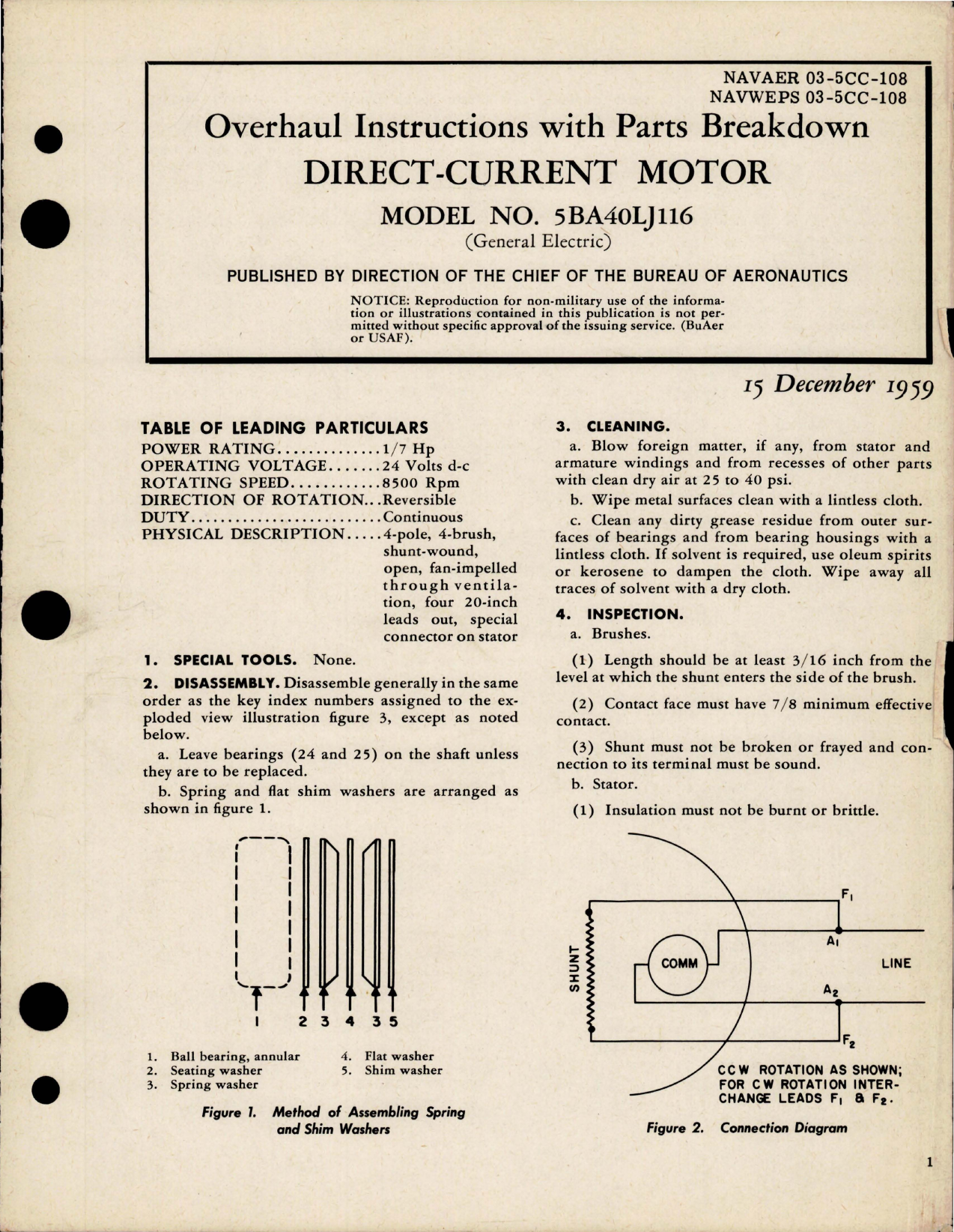Sample page 1 from AirCorps Library document: Overhaul Instructions with Parts for Direct Current Motor - Model 5BA40LJ116 