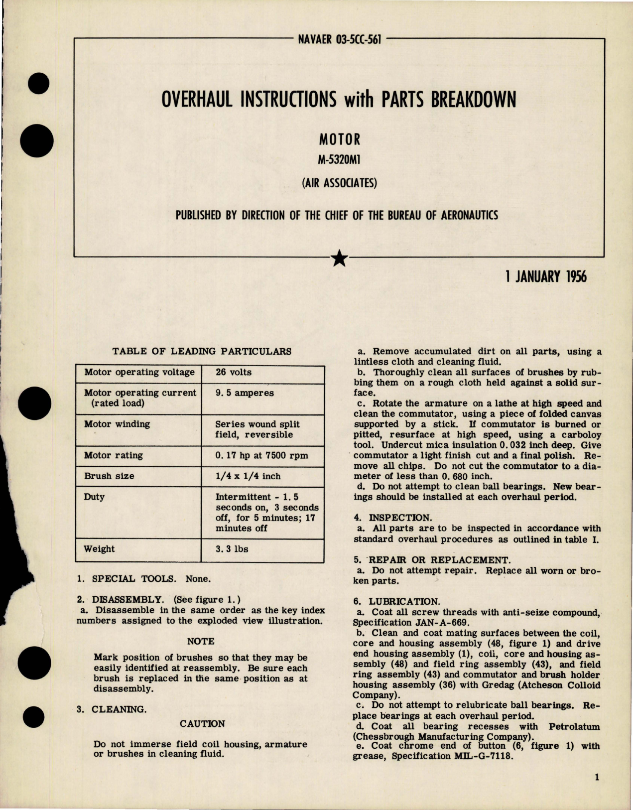 Sample page 1 from AirCorps Library document: Overhaul Instructions with Parts Breakdown for Motor - M5320M1
