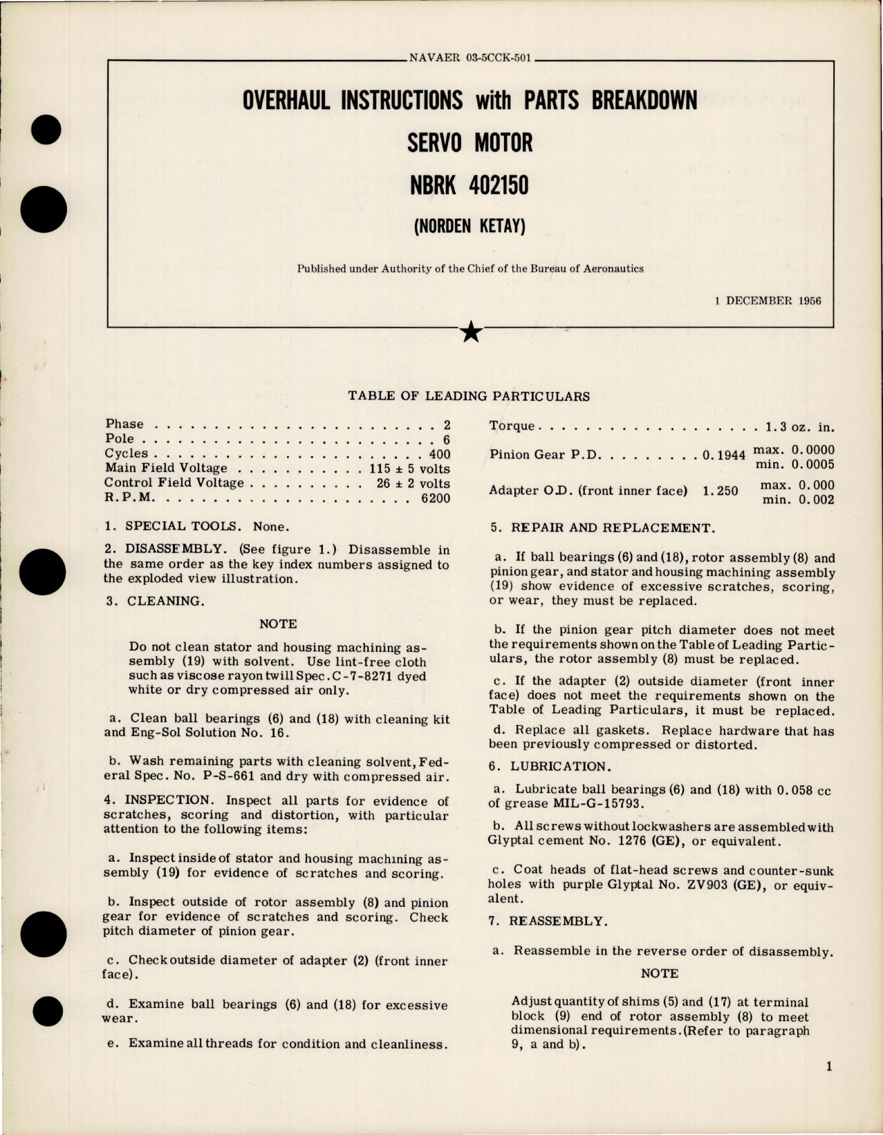Sample page 1 from AirCorps Library document: Overhaul Instructions with Parts Breakdown for Servo Motor - NBRK 402150 