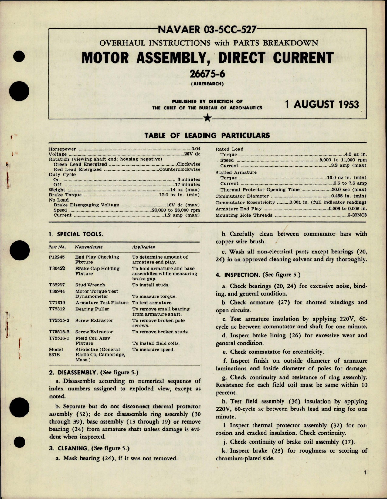 Sample page 1 from AirCorps Library document: Overhaul Instructions with Parts for Direct Current Motor Assembly - 26675-6 