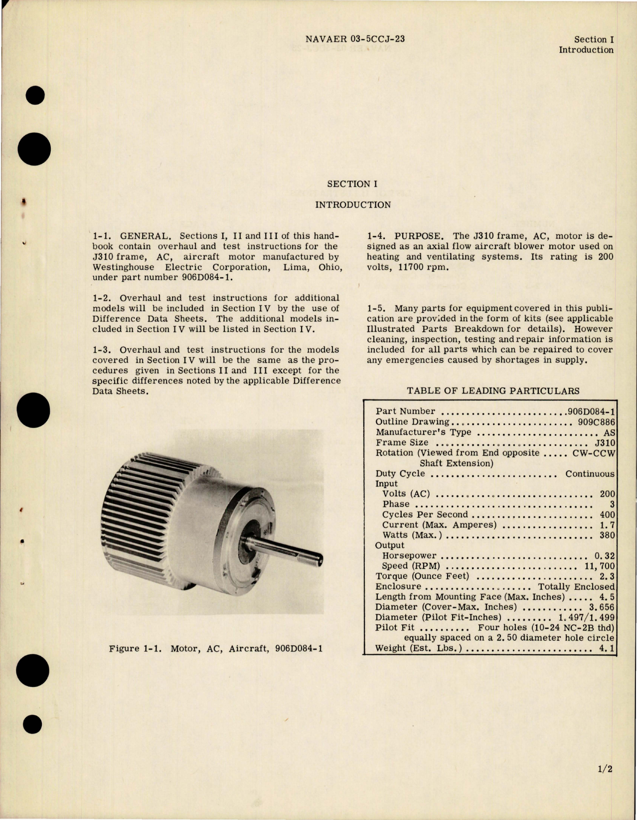 Sample page 5 from AirCorps Library document: Overhaul Instructions for AC Motor - Part 906D084-1