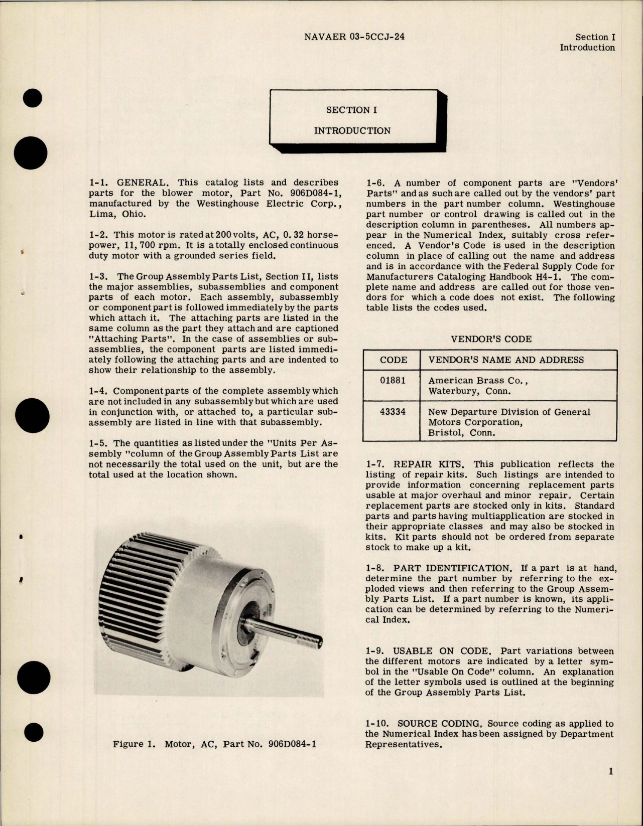 Sample page 5 from AirCorps Library document: Illustrated Parts Breakdown for AC Motor - Part 906D084-1 
