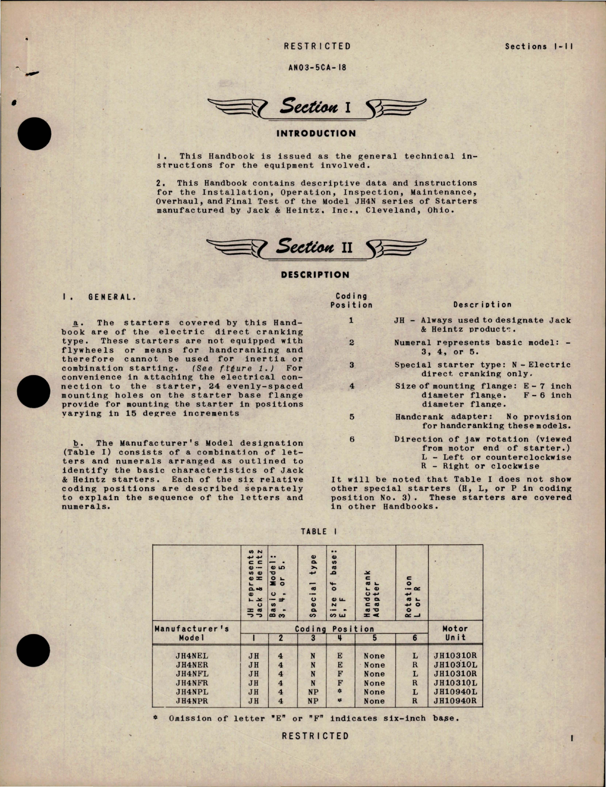 Sample page 5 from AirCorps Library document: Handbook of Instructions with Parts Catalog for Starter - Models JH4NER, JH4NFL, JH4NEL, JH4NPR, JH4NFR, and JH4NPL