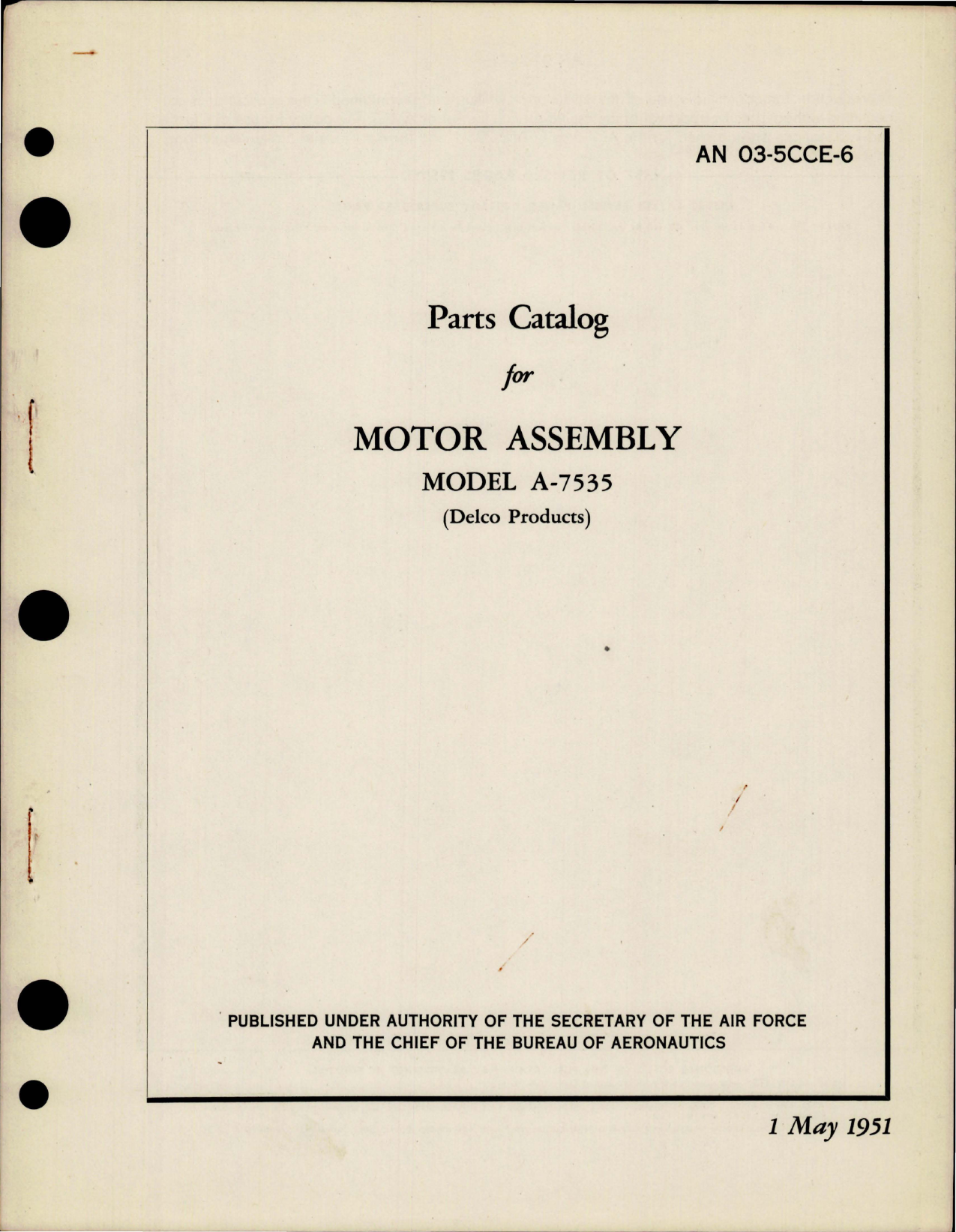 Sample page 1 from AirCorps Library document: Parts Catalog for Motor Assembly - Model A-7535