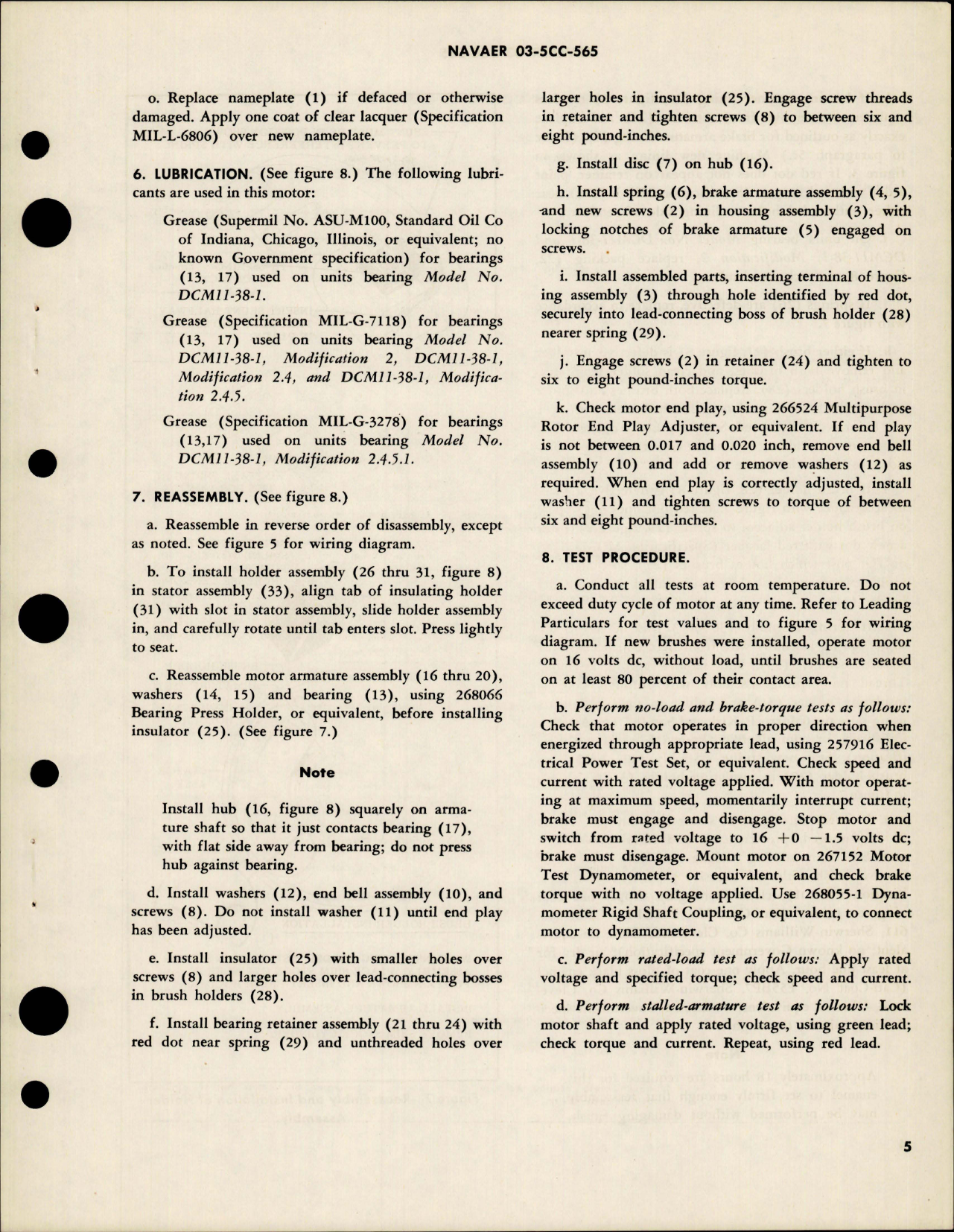 Sample page 5 from AirCorps Library document: Overhaul Instructions with Parts for Aircraft Direct Current Motor - Part 36886 - Model DCM11-38-1