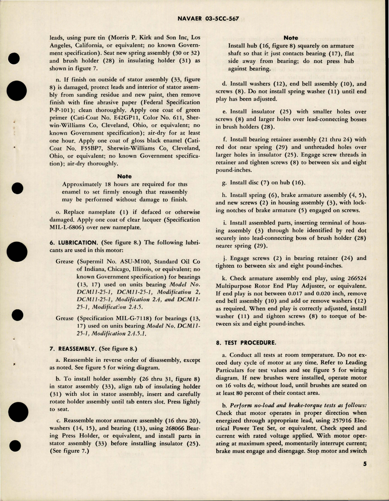 Sample page 5 from AirCorps Library document: Overhaul Instructions with Parts Breakdown for Aircraft Direct Current Motor - Part 36873 - Model DCM11-25-1