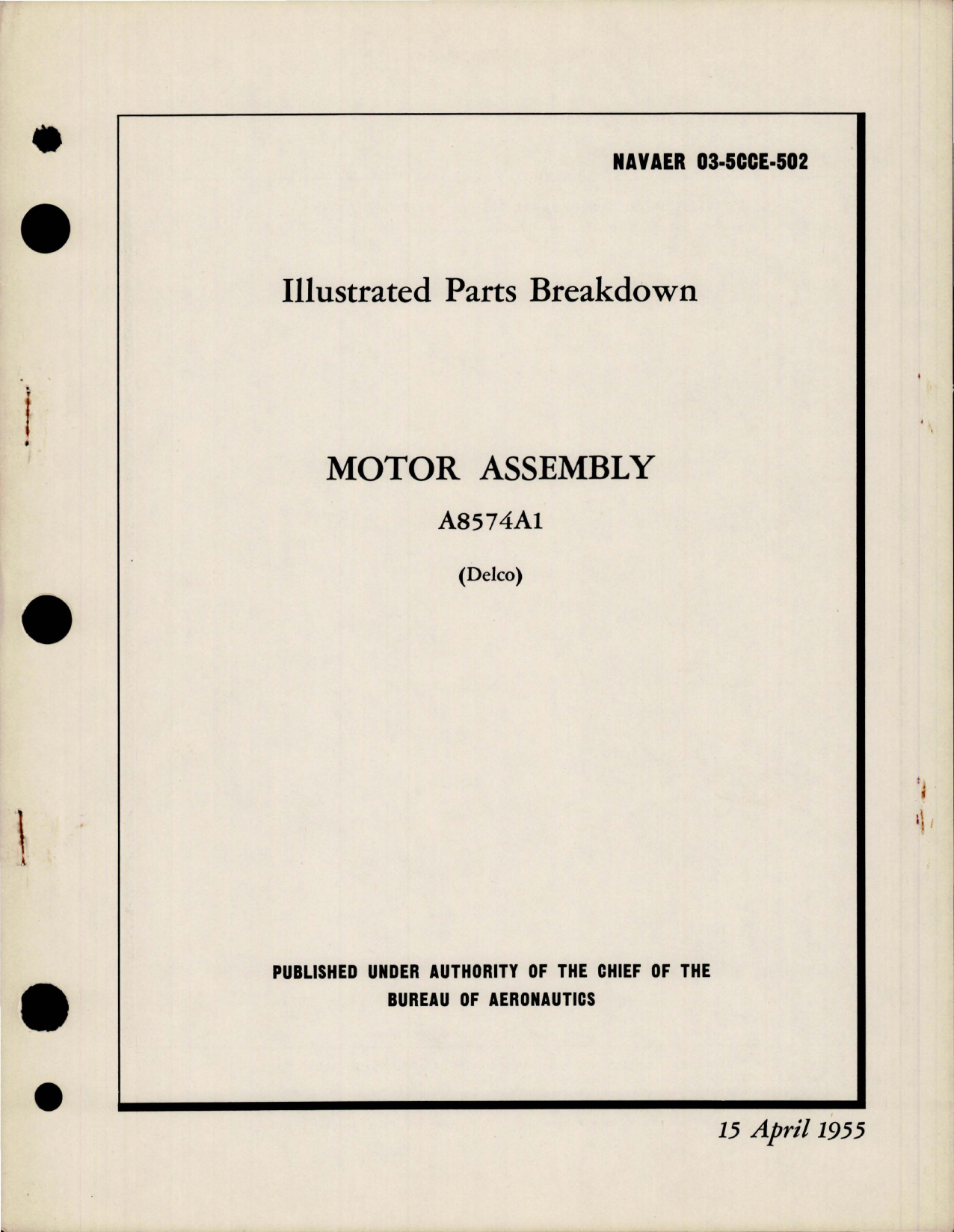 Sample page 1 from AirCorps Library document: Illustrated Parts Breakdown for Motor Assembly - A8574A1
