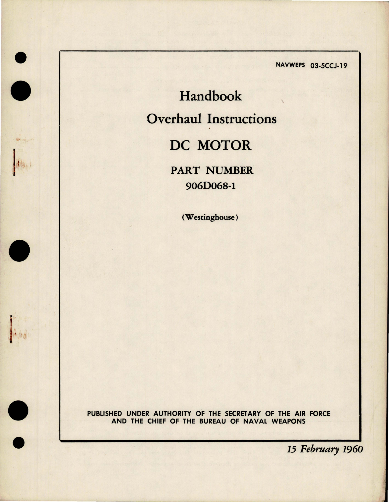 Sample page 1 from AirCorps Library document: Overhaul Instructions for DC Motor - Part 906D068-1 