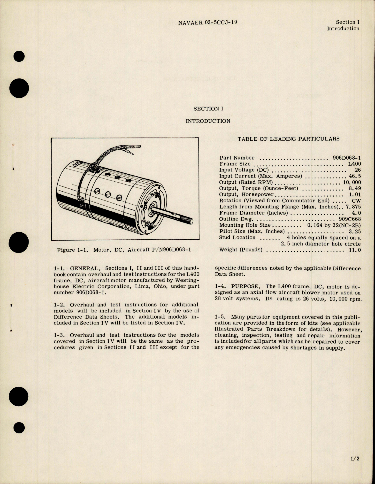 Sample page 5 from AirCorps Library document: Overhaul Instructions for DC Motor - Part 906D068-1 