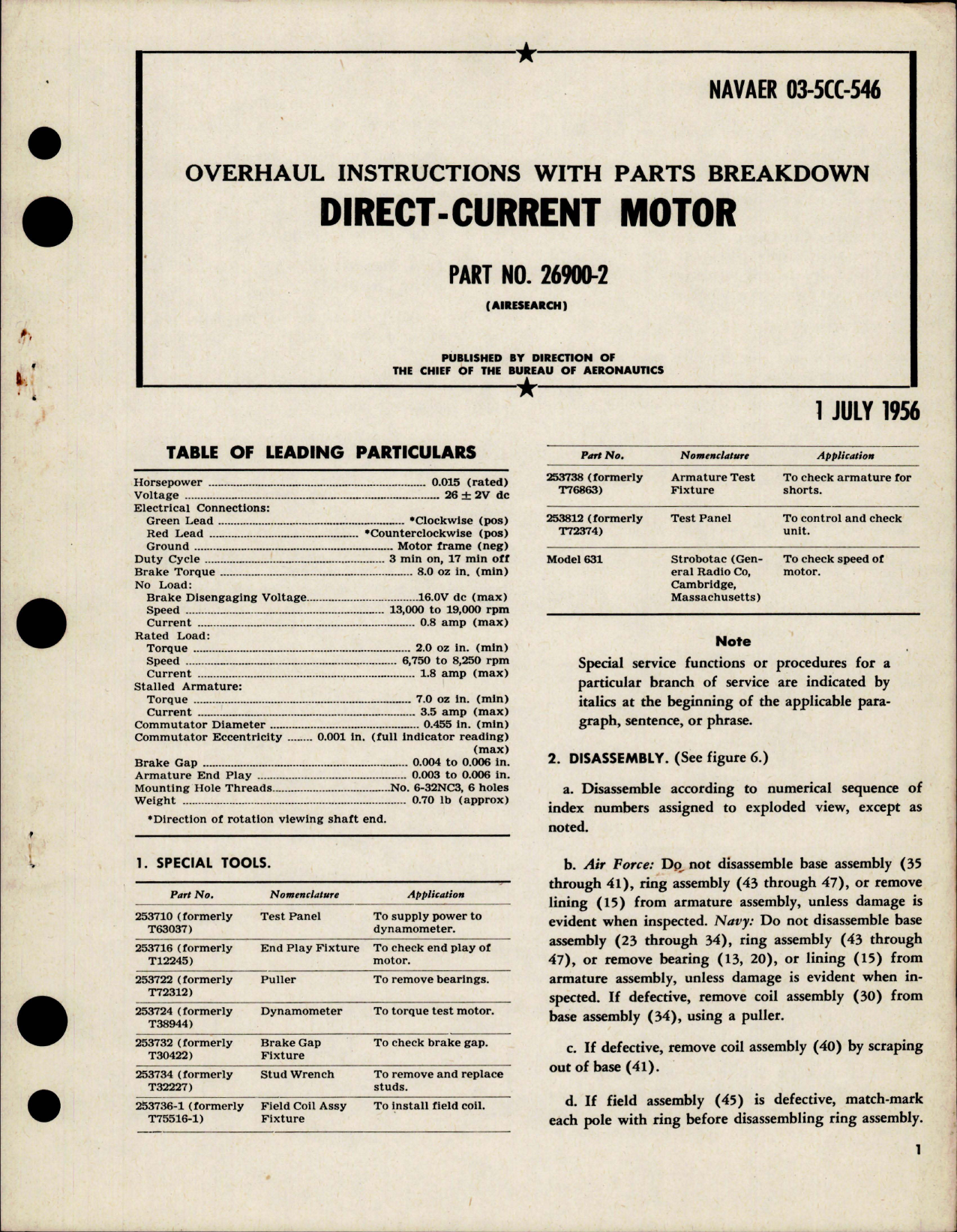 Sample page 1 from AirCorps Library document: Overhaul Instructions with Parts Breakdown for Direct Current Motor - Part 26900-2 