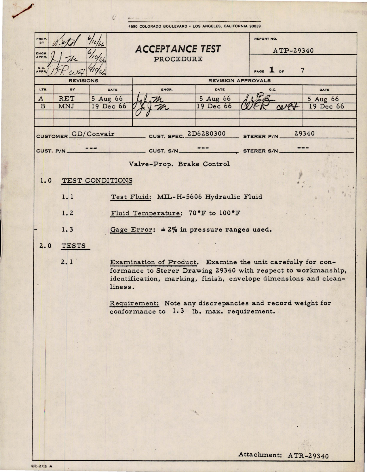 Sample page 1 from AirCorps Library document: Acceptance Test Procedure for Valve Prop Brake Control 