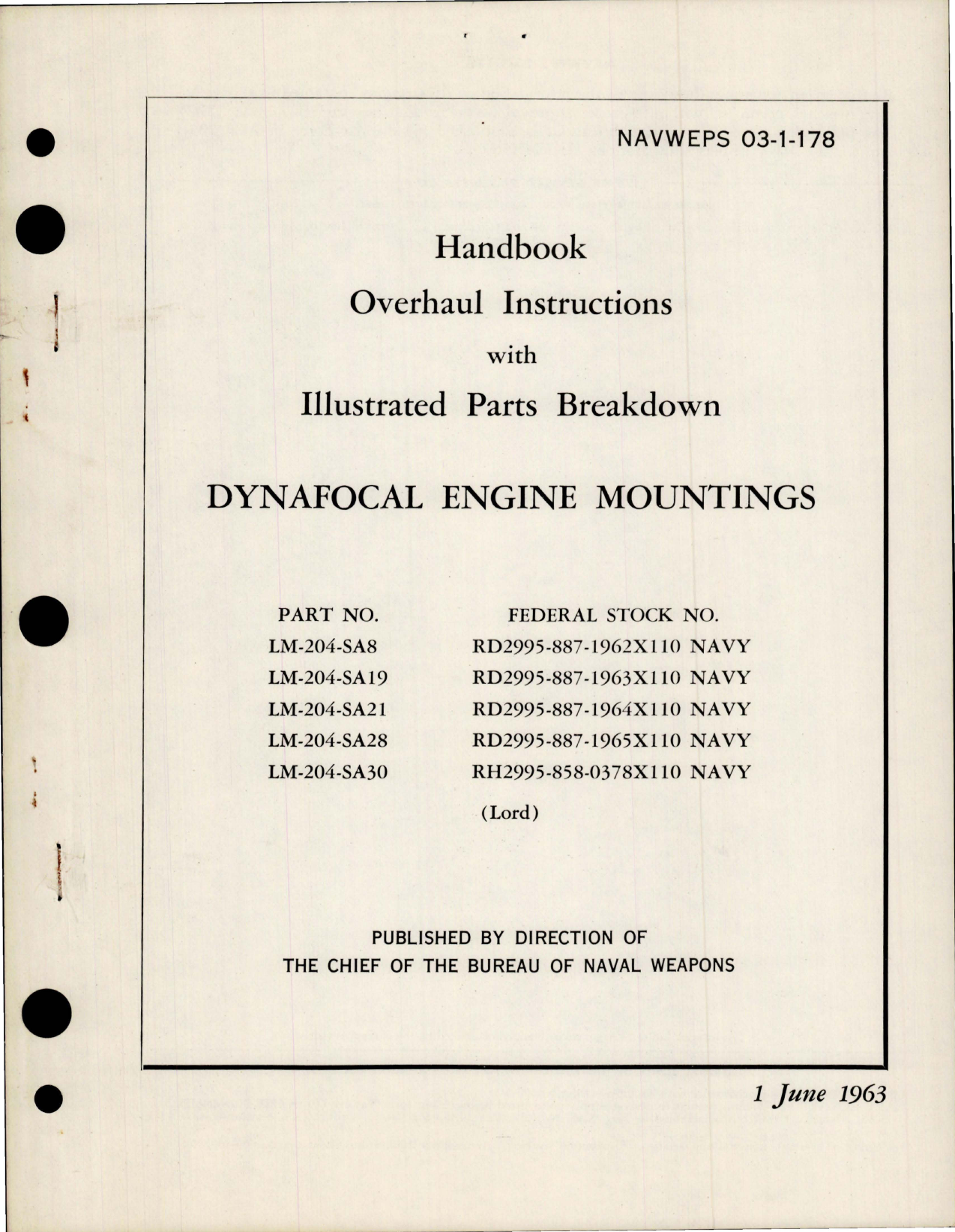 Sample page 1 from AirCorps Library document: Overhaul Instructions with Parts for Dynafocal Engine Mountings 
