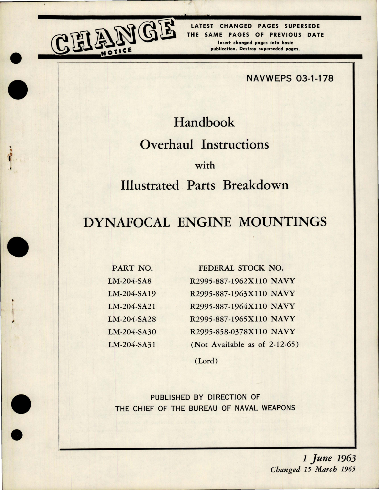 Sample page 1 from AirCorps Library document: Overhaul Instructions w Parts for Dynafocal Engine Mountings 