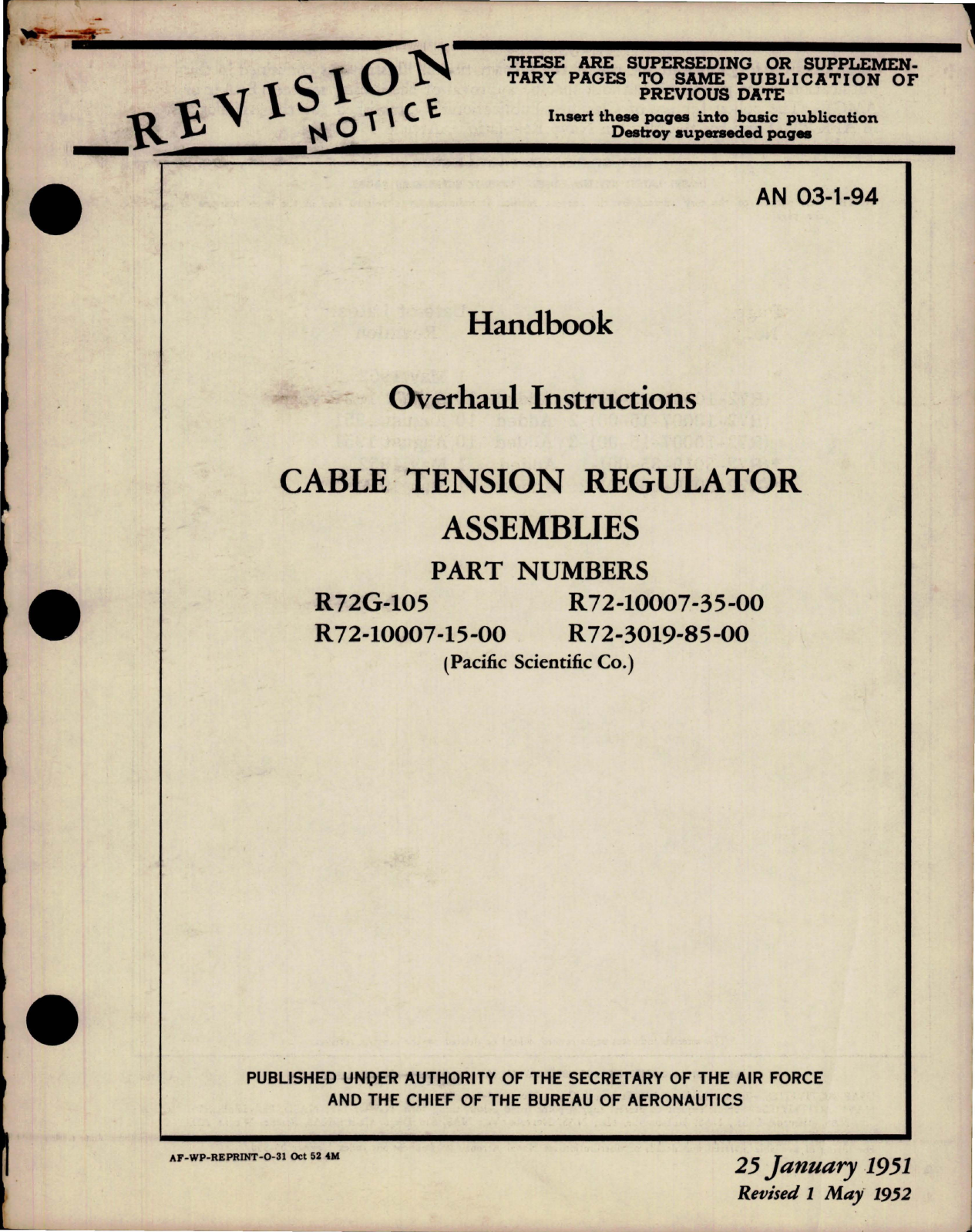 Sample page 1 from AirCorps Library document: Overhaul Instructions for Cable Tension Regulator Assembly