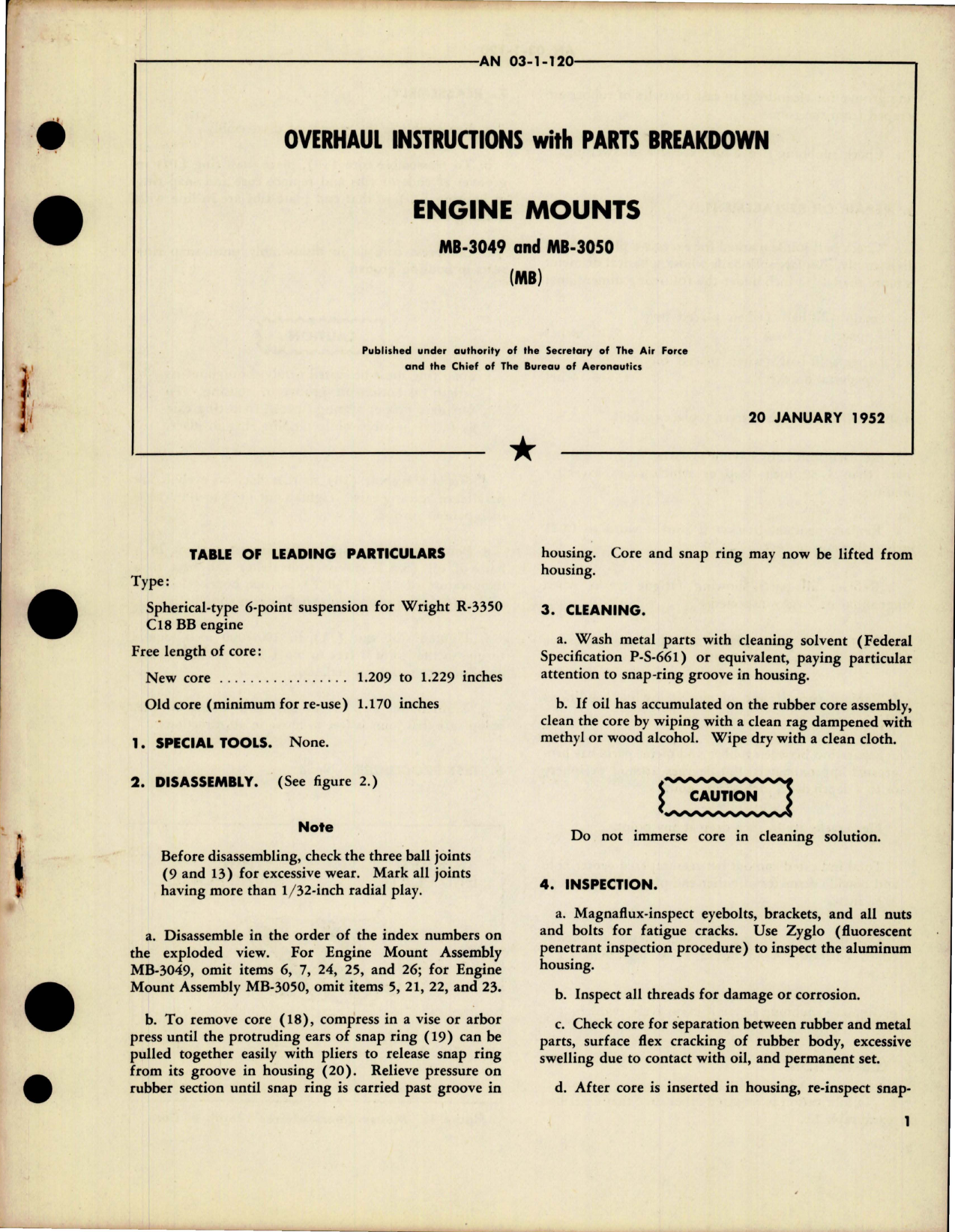 Sample page 1 from AirCorps Library document: Overhaul Instructions with Parts for Engine Mounts - MB-3049 and MB-3050