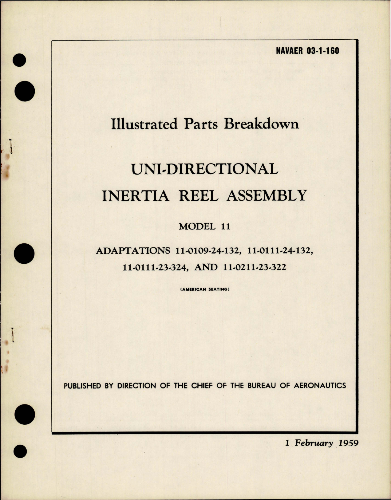 Sample page 1 from AirCorps Library document: Illustrated Parts Breakdown for Uni-Directional Inertia Reed Assy - Model 11 
