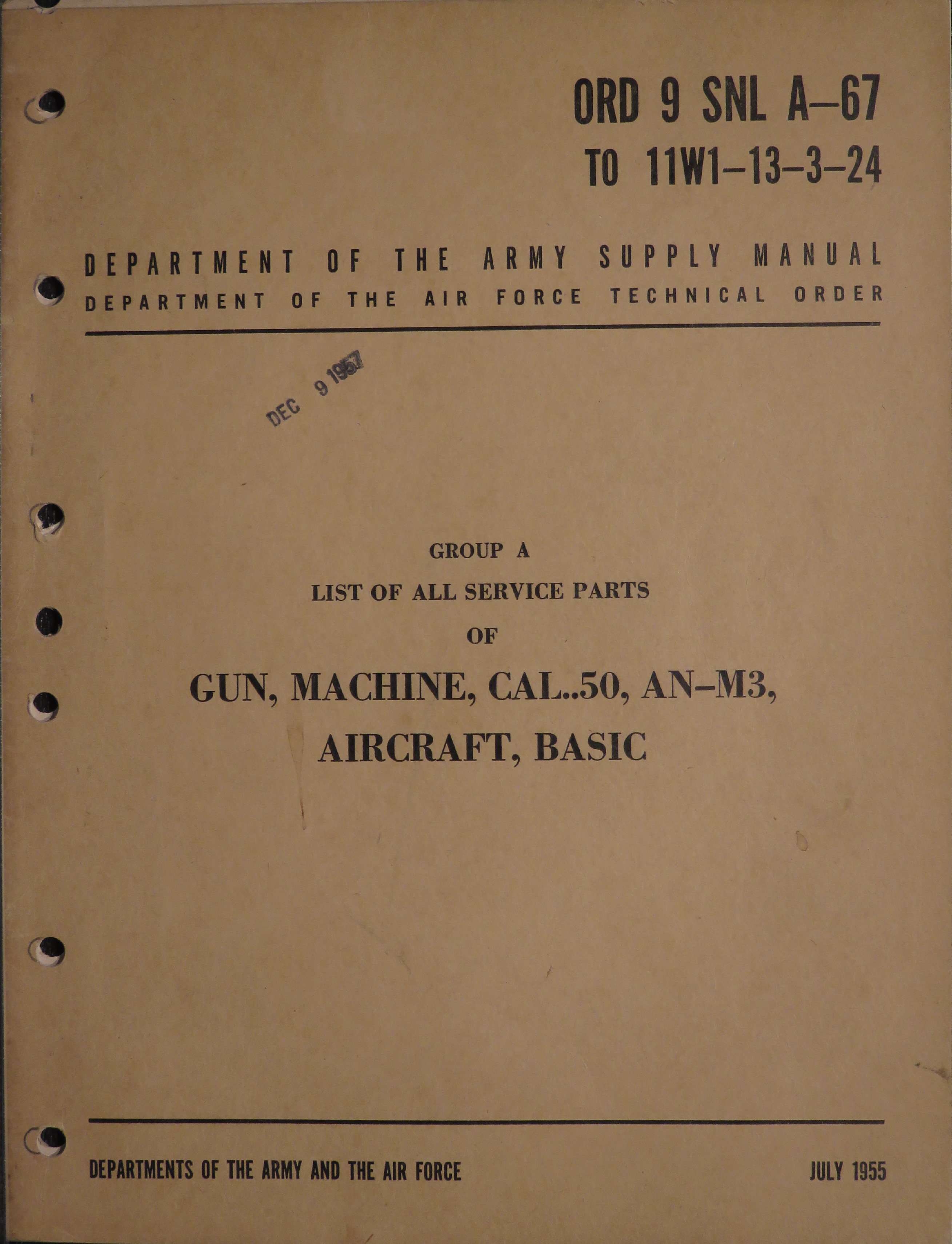 Sample page 1 from AirCorps Library document: List of Serviceable Parts of 50 Cal Machine Gun AN-M3