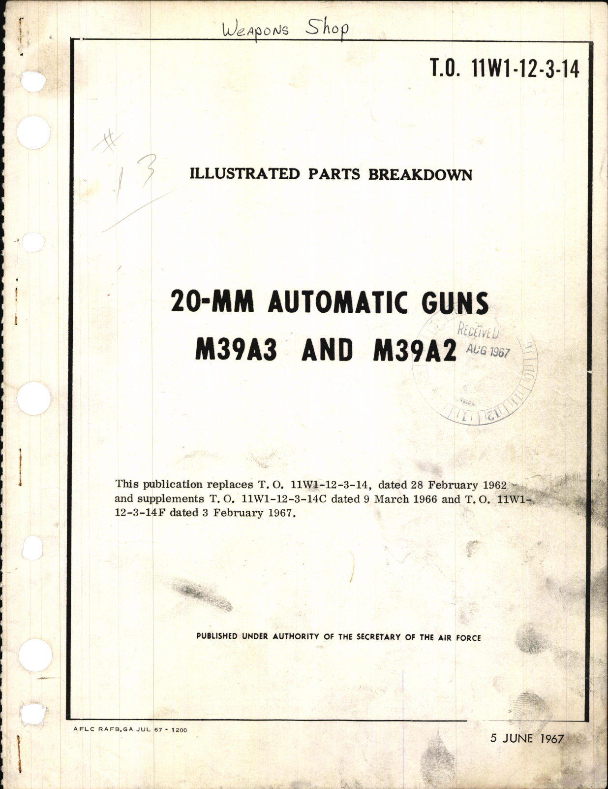Sample page 1 from AirCorps Library document: Illustrated Parts Breakdown for 20-MM Automatic Guns M39A3 and M39A2