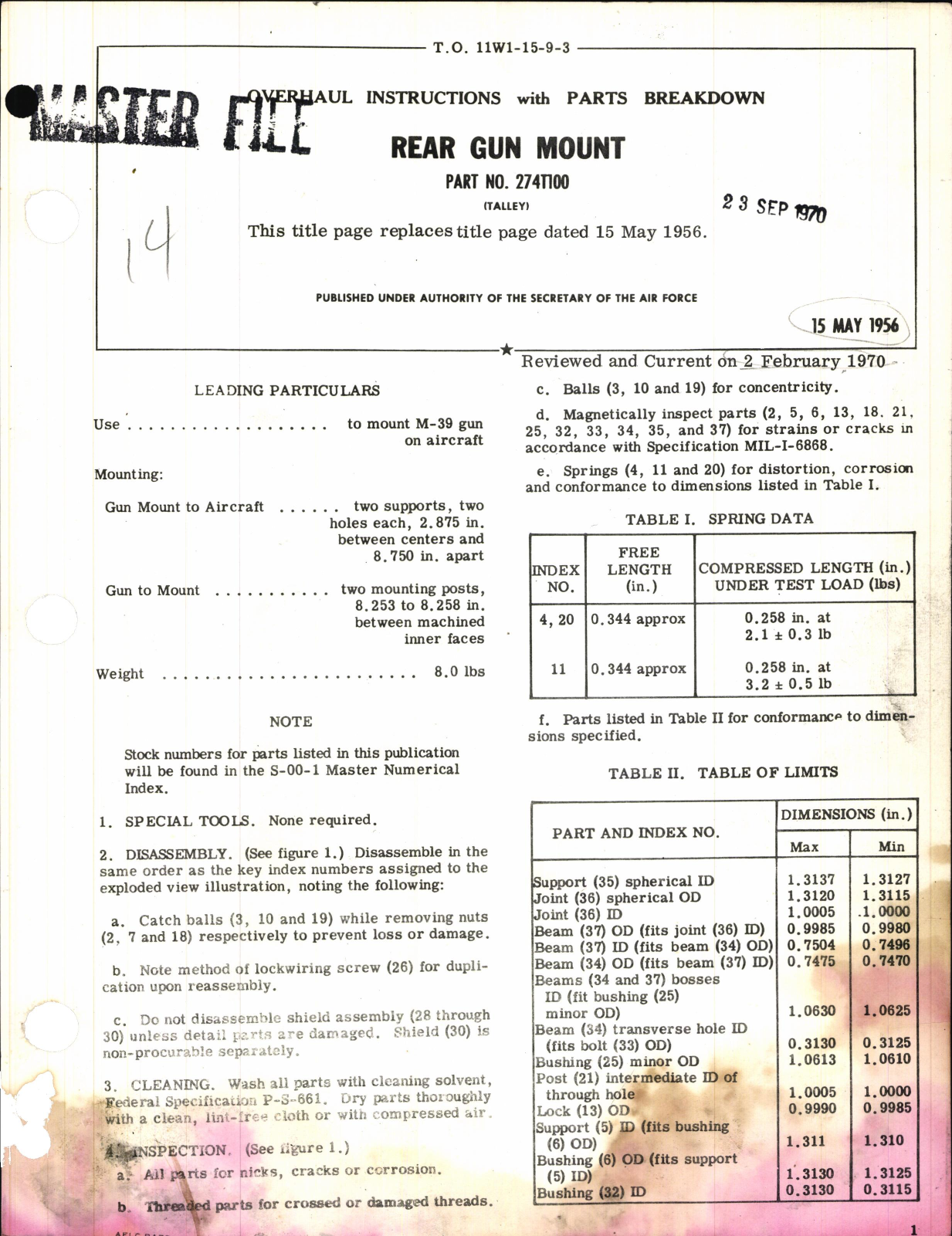 Sample page 1 from AirCorps Library document: Overhaul Instructions with Parts Breakdown for Rear Gun Mount Part No. 274T100