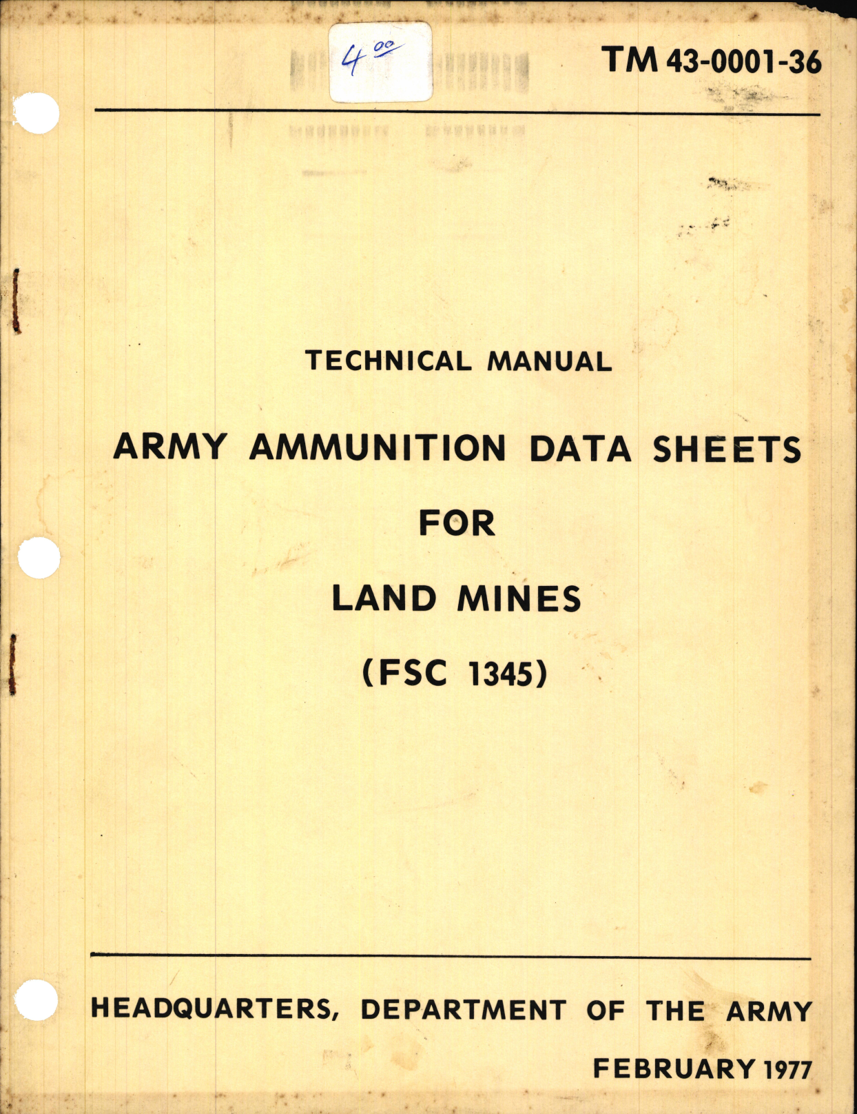 Sample page 1 from AirCorps Library document: Army Ammunition Data Sheets for Land Mines (FSC 1345)