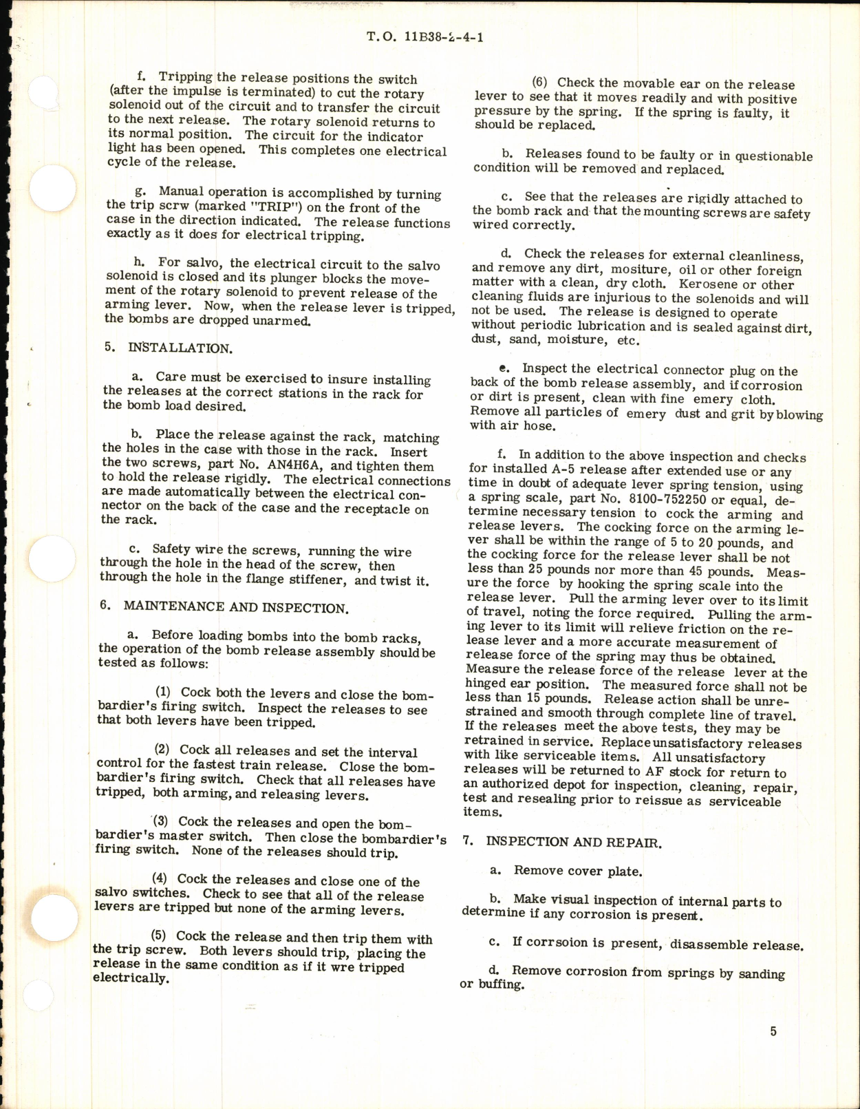 Sample page 5 from AirCorps Library document: Bombing Equipment and Accessories Type A-5 Bomb Rack Release 