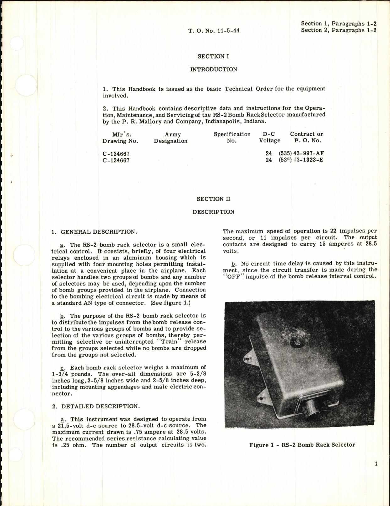 Sample page 5 from AirCorps Library document: Operation and Service Instructions for Bomb Rack Selector Model RS-2