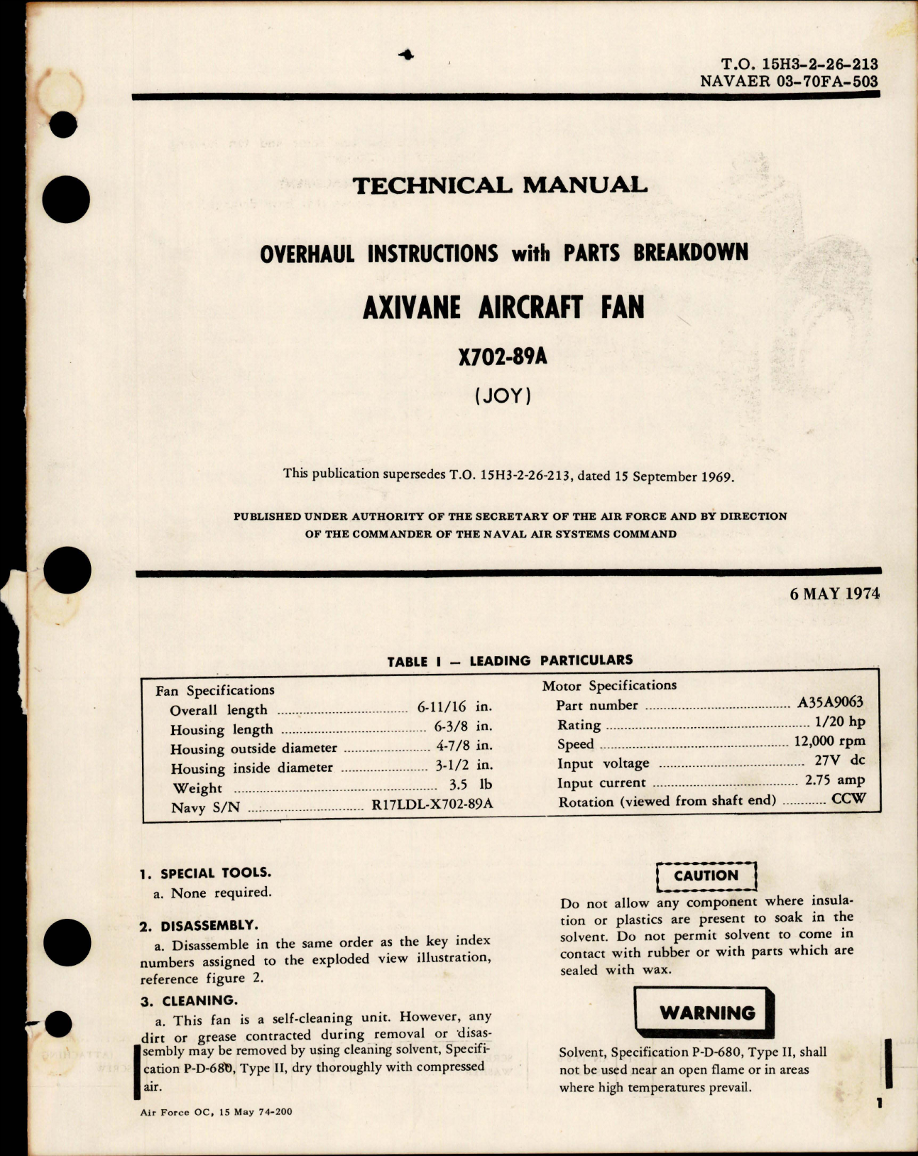 Sample page 1 from AirCorps Library document: Overhaul Instructions with Parts Breakdown for Axivane Aircraft Fan - X702-89A