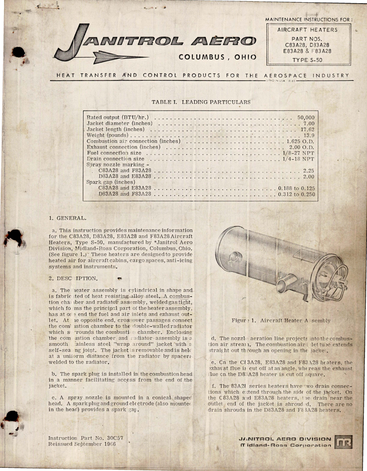 Sample page 1 from AirCorps Library document: Maintenance Instructions for Aircraft Heaters - Parts C83A28, D83A28, E83A28 and F83A28 - Type S-50