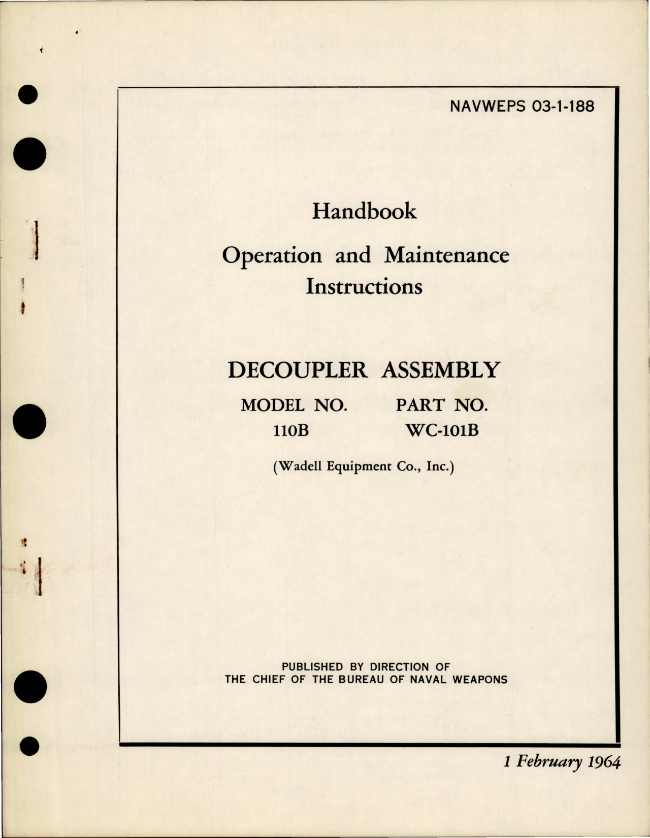 Sample page 1 from AirCorps Library document: Operation and Maintenance Instructions for Decoupler Assembly - Model 110B - Part WC-101B 