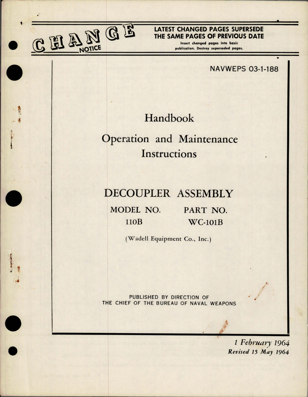 Sample page 1 from AirCorps Library document: Operation and Maintenance Instructions for Decoupler Assembly - Model 110B - Part WC-101B 