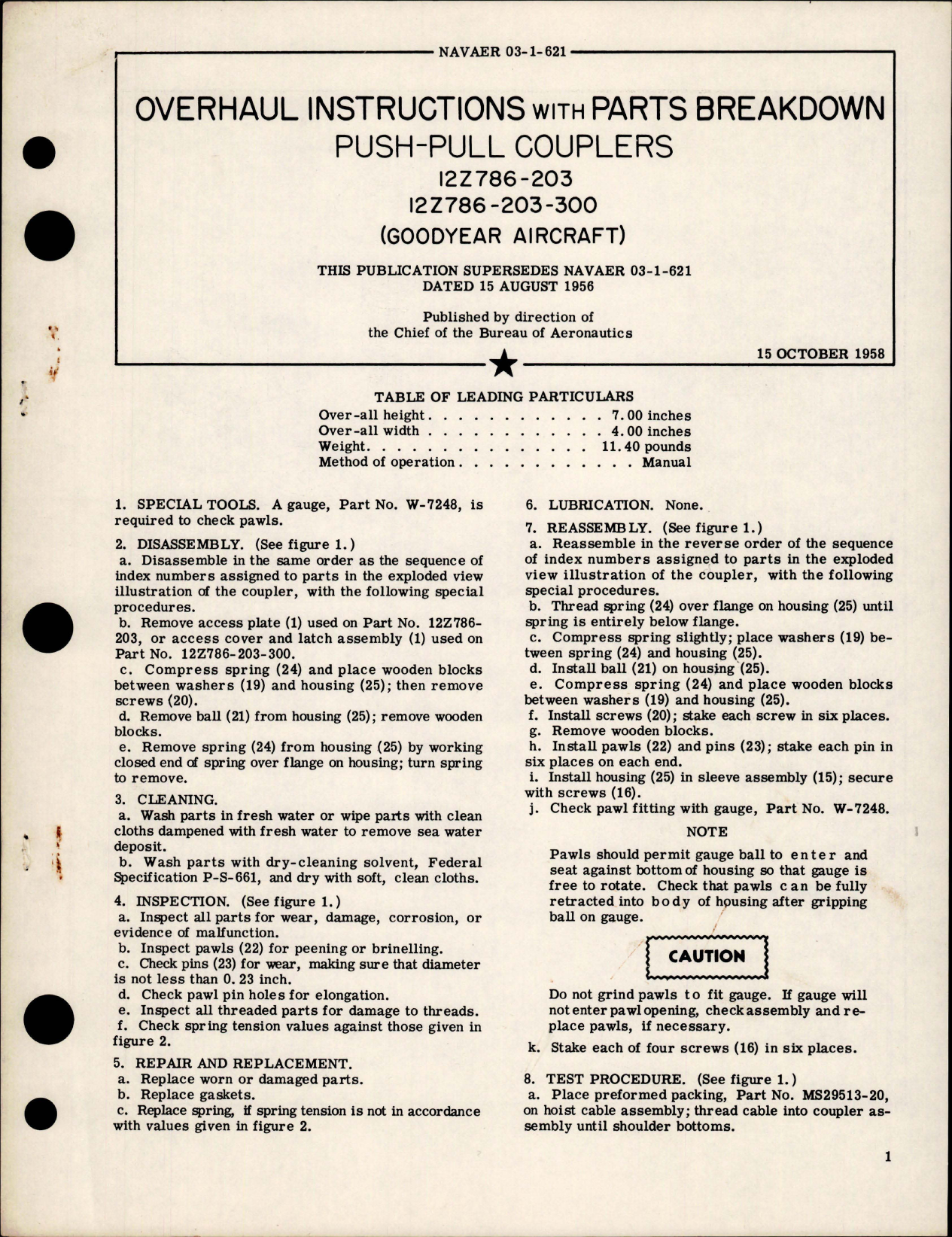 Sample page 1 from AirCorps Library document: Overhaul Instructions with Parts Breakdown for Push-Pull Couplers - 12Z786-203, and 12Z786-203-300 